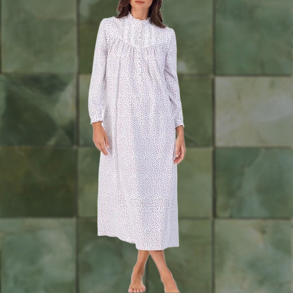 Vintage Eileen West Cotton Flannel Gown Sz XL White Long Sleeve High Neck NWT Womens Size XL / US 12-14 / IT 48-50 - 1 Thumbnail