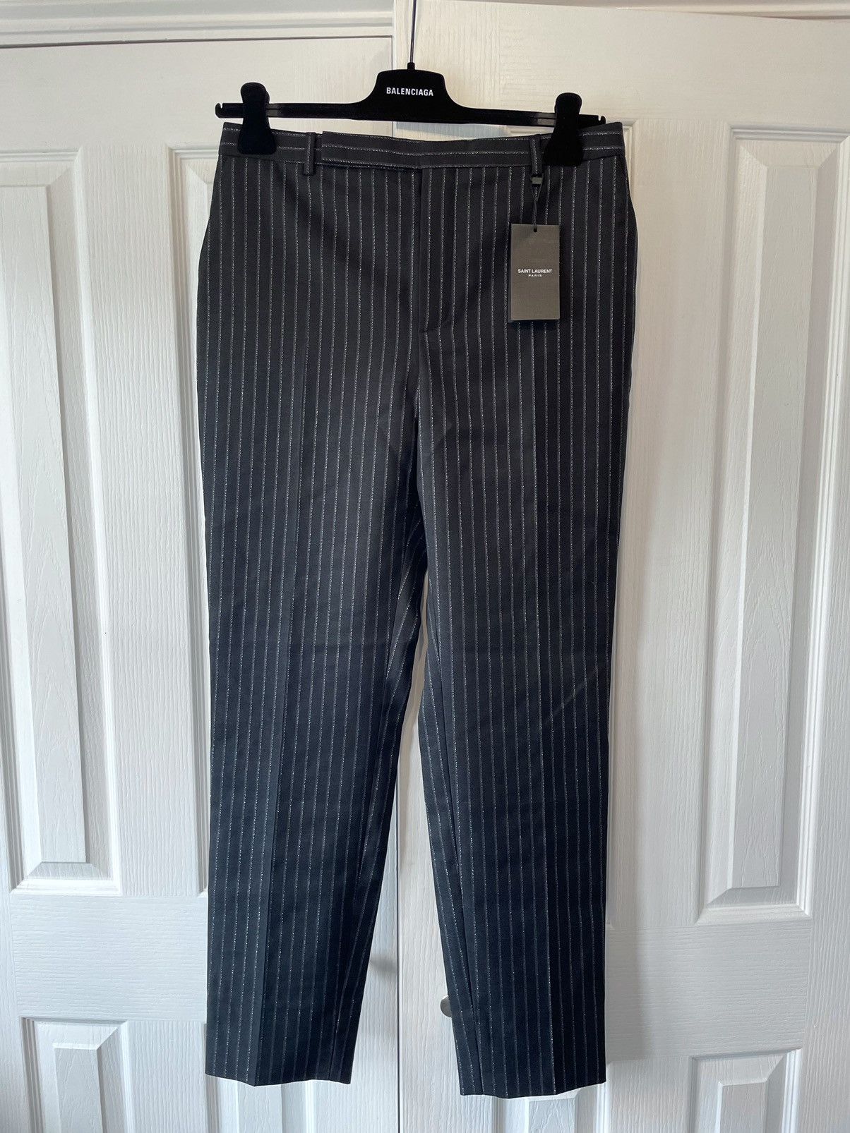 image of Saint Laurent Paris $1190 Vaccarello Pinstripe Trousers NWT in Black, Men's (Size 32)