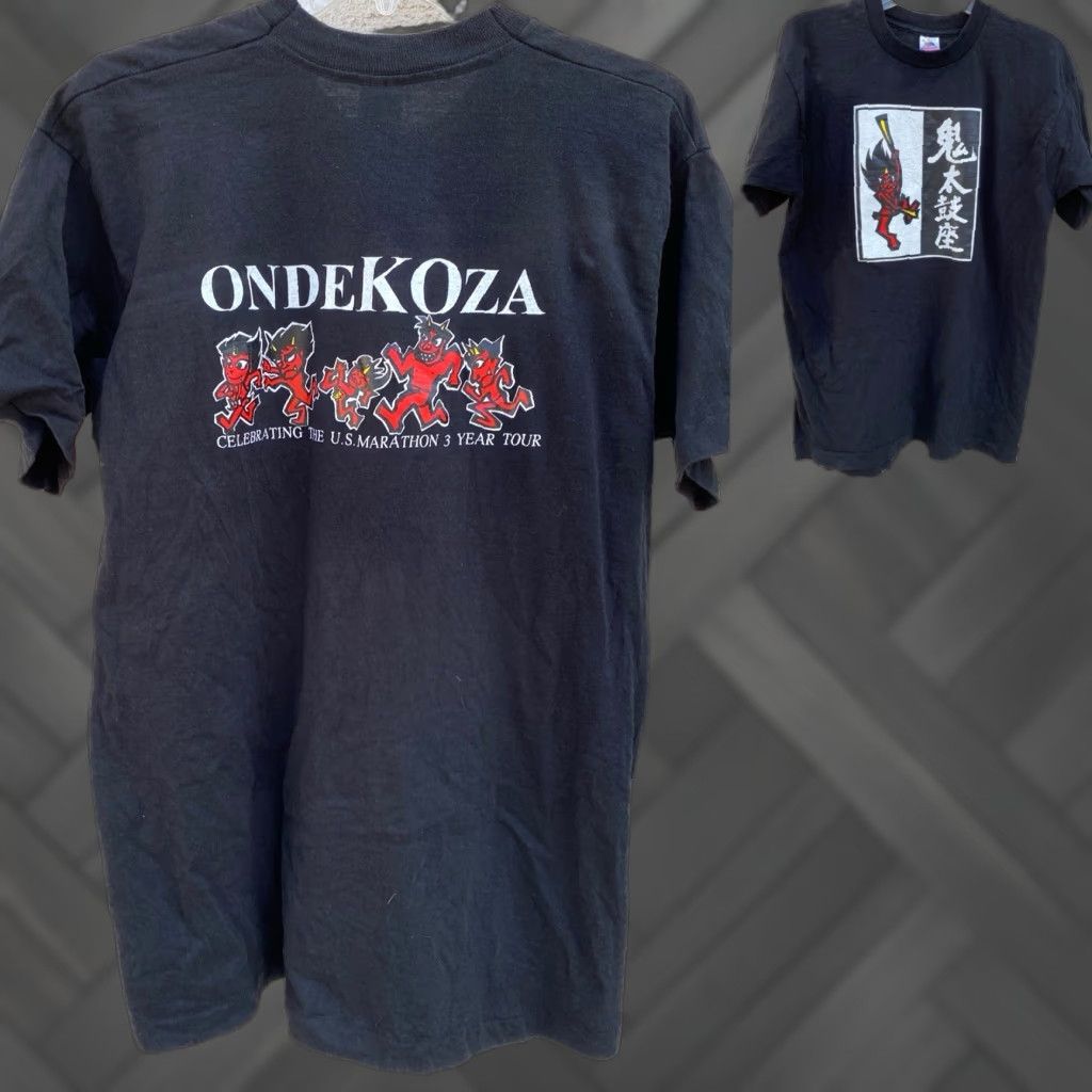 Fruit Of The Loom VINTAGE Fruit Of The Loom T-Shirt Mens L Black Ondekoza Celebrating The US Marathon 3 Year Tour Graphic Print Short Sleeve Size US L / EU 52-54 / 3 - 1 Thumbnail