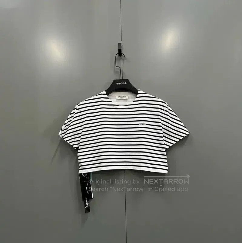 Miu Miu Miu Miu Summer Stripe Cropped T-Shirt . Size M / US 6-8 / IT 42-44 - 1 Thumbnail