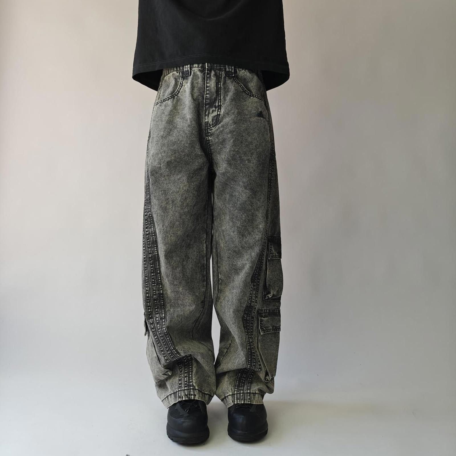 Other Grey Stonewashed Wide Leg Technical Cargo Trousers Size US 31 - 2 Thumbnail