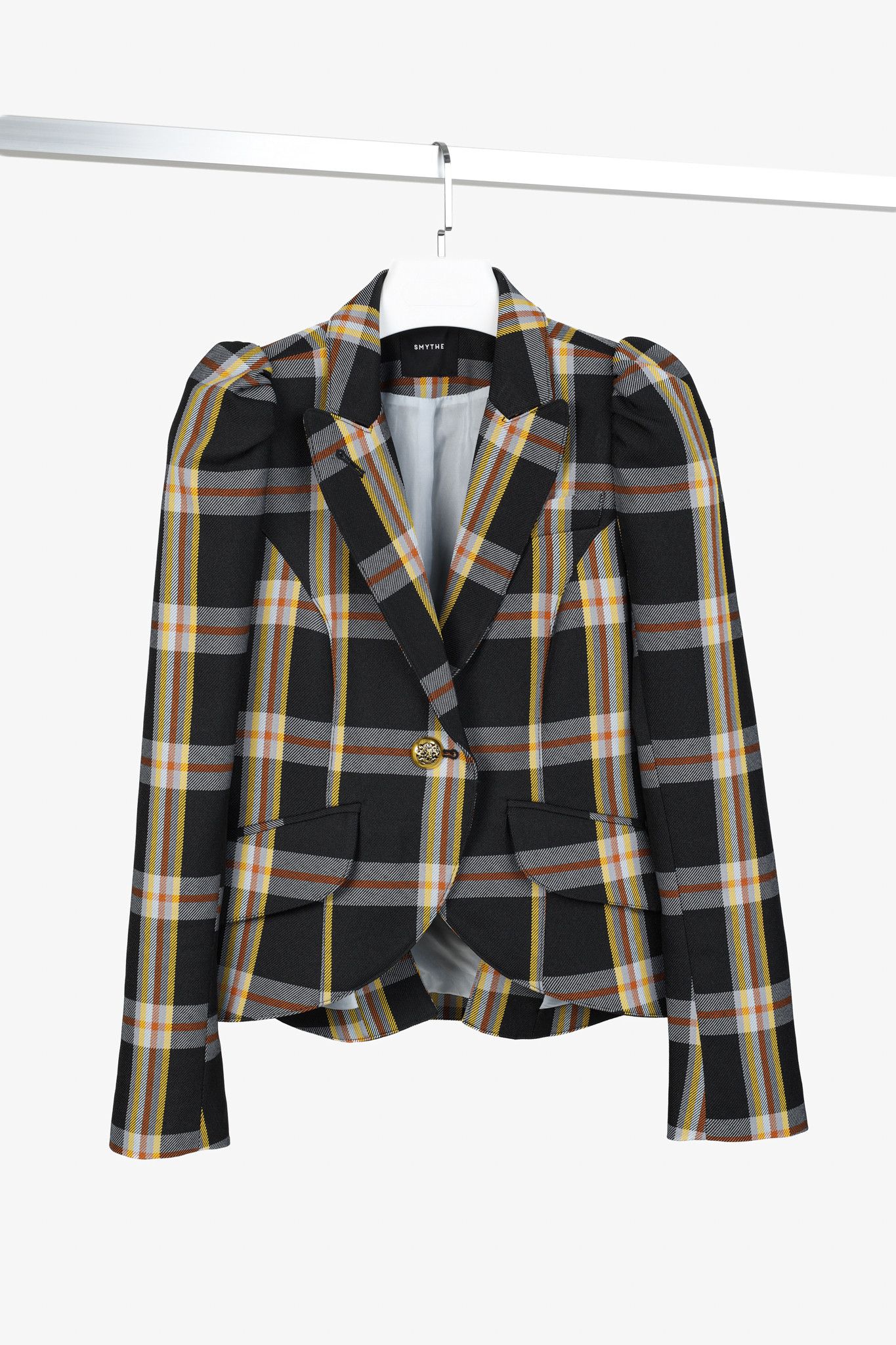 SMYTHE Smythe Black Plaid-Print Pouf Sleeve Blazer Size S / US 4 / IT 40 - 1 Thumbnail