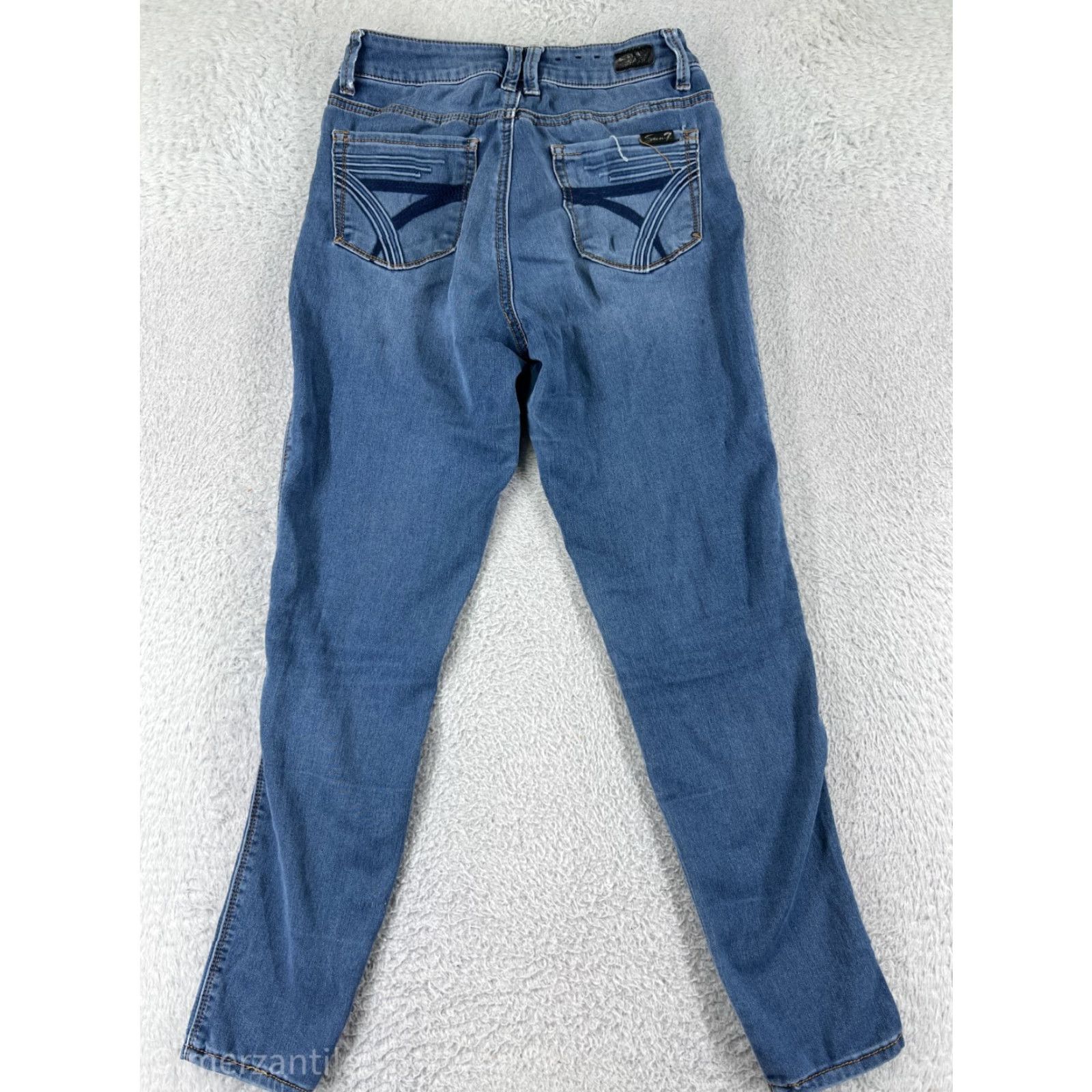 Vintage Seven7 Jeans Womens Jeans Mid Rise Blue Denim Skinny Cotton Blend Embroidered 4 Size 27" / US 4 / IT 40 - 2 Thumbnail