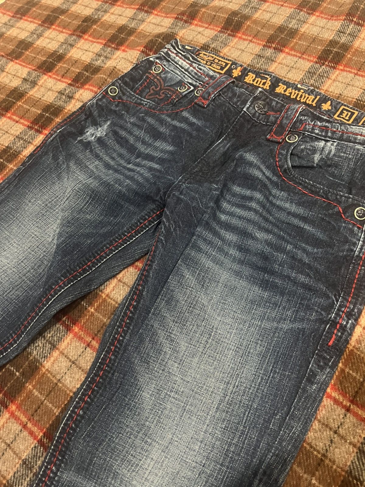 Rock Revival Y2K Rock Revival Dan Straight Blood Stitch dark washed Jeans Size US 31 - 3 Thumbnail