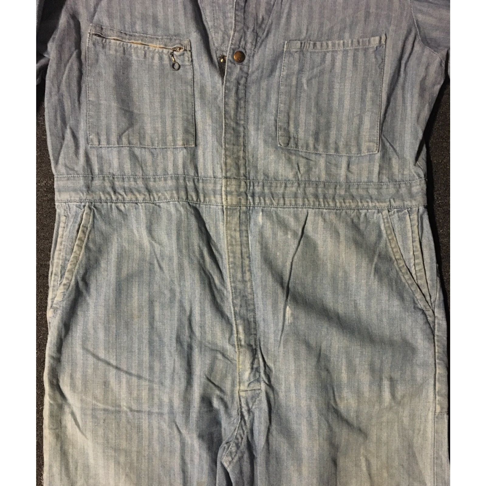 Lee VINTAGE 50s Lee Union Alls Herringbone Distressed Sanforized Coveralls Long Sleeve 100% Cotton L/XL United States Mens Womens Boys Girls Size US 33 - 3 Thumbnail