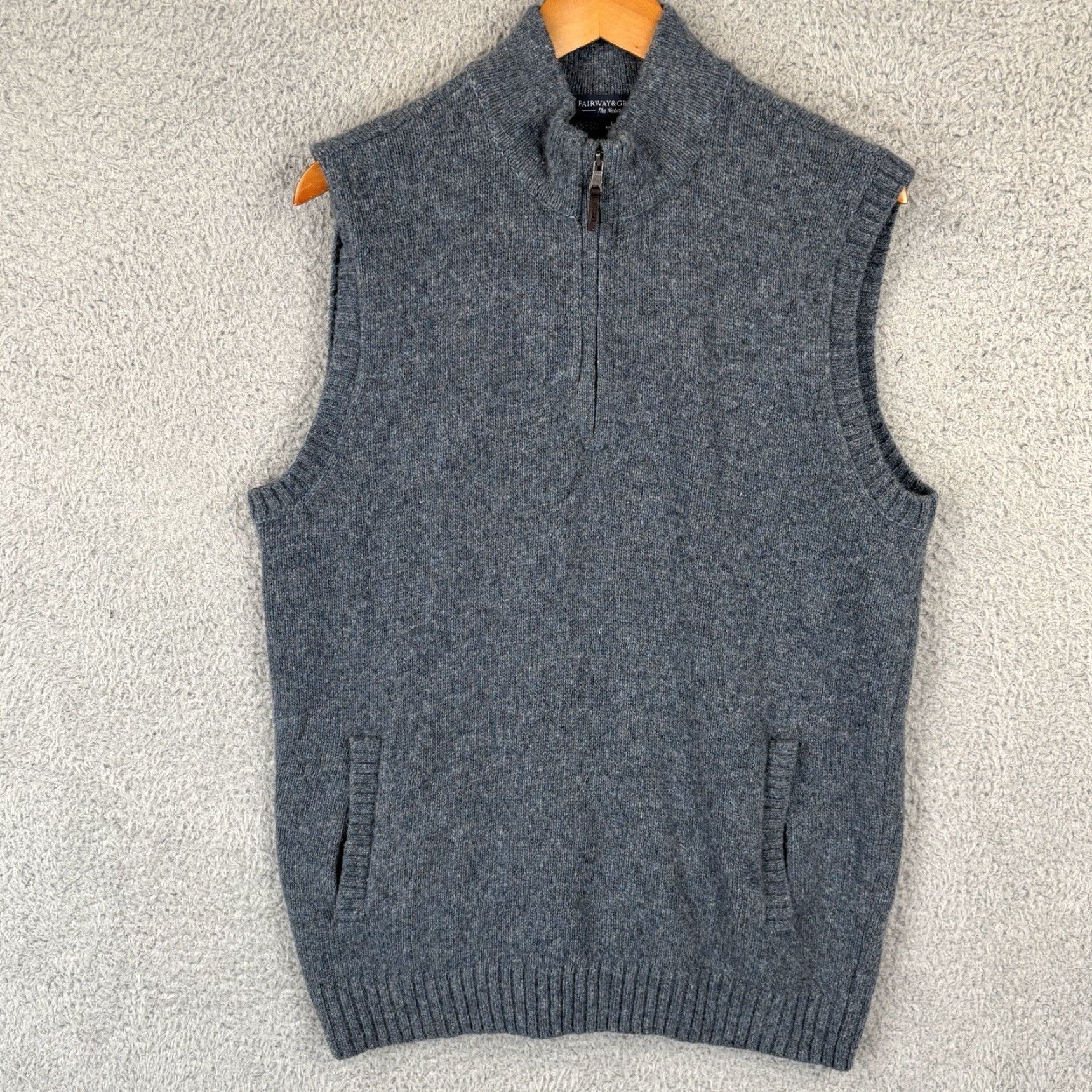Vintage Fairway & Greene Vest Mens Large Gray 1/4 Zip Merino Wool Pockets Golf Size US L / EU 52-54 / 3 - 2 Thumbnail
