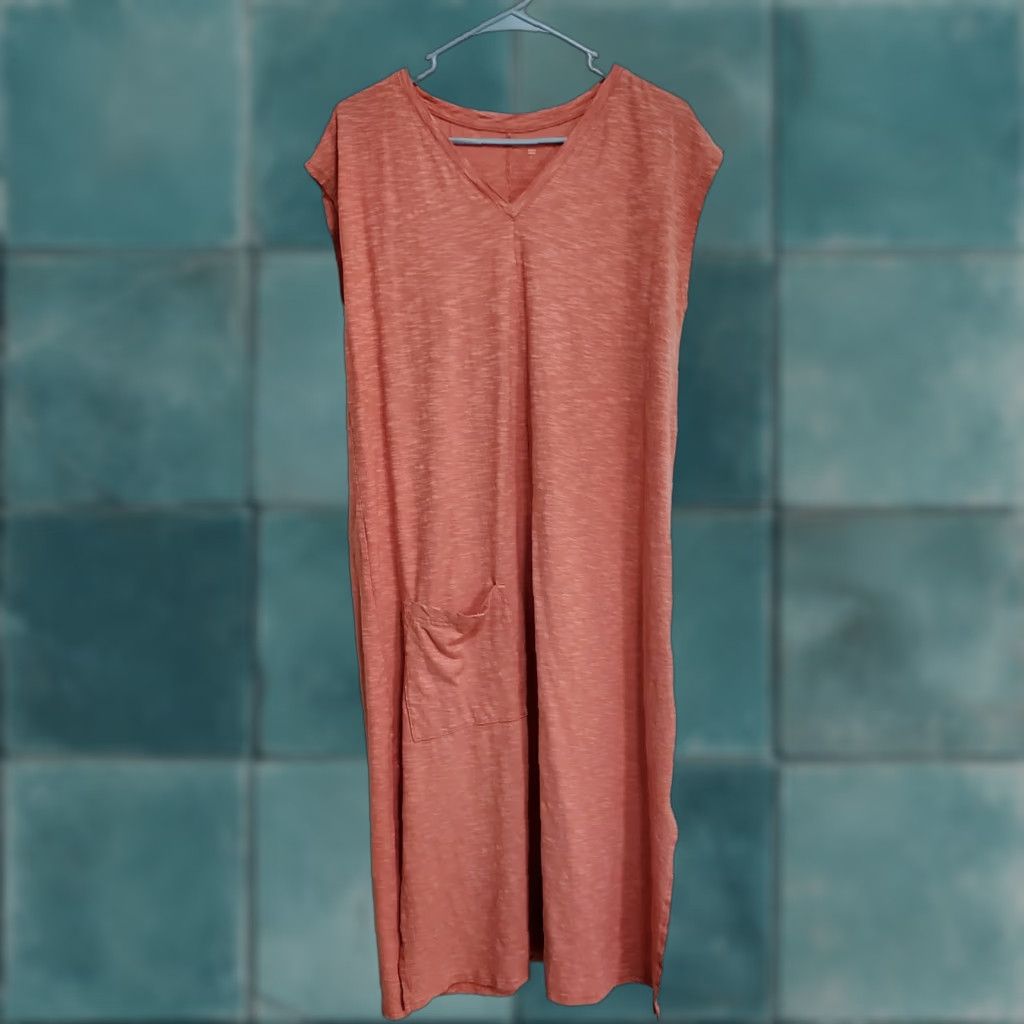 Vintage VINTAGE Garnet Hill Dress Women L Dusty Pink V Neck Sleeveless Midi Coastal Minimalist Dress Ladies L Pink Coastal Minimalist Craftsmanship Size L / US 10 / IT 46 - 1 Thumbnail