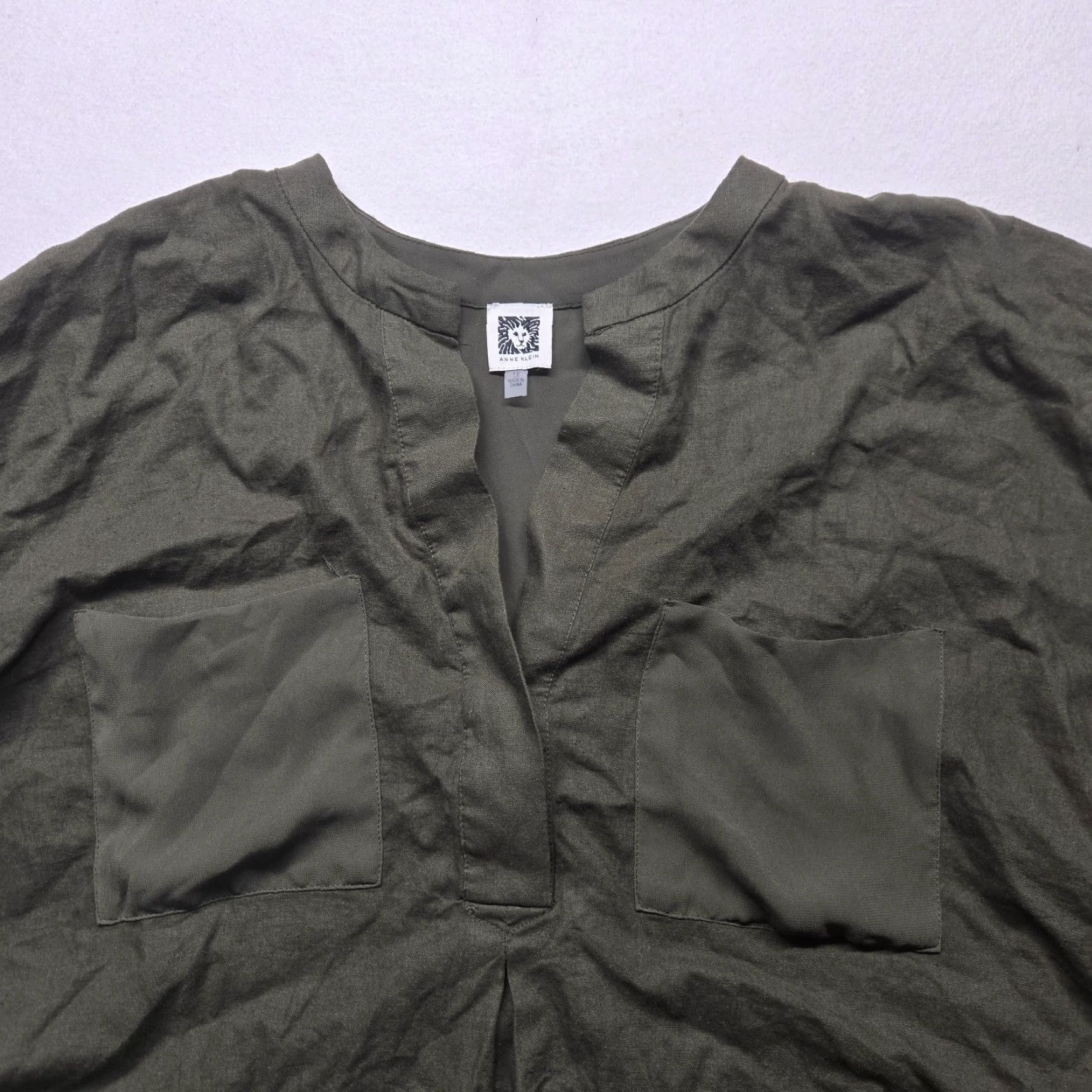 Anne Klein Anne Klein Green Plus Size T-Shirt Short Sleeve V-Neck Women’s Sports Top 1X Size XL / US 12-14 / IT 48-50 - 2 Thumbnail