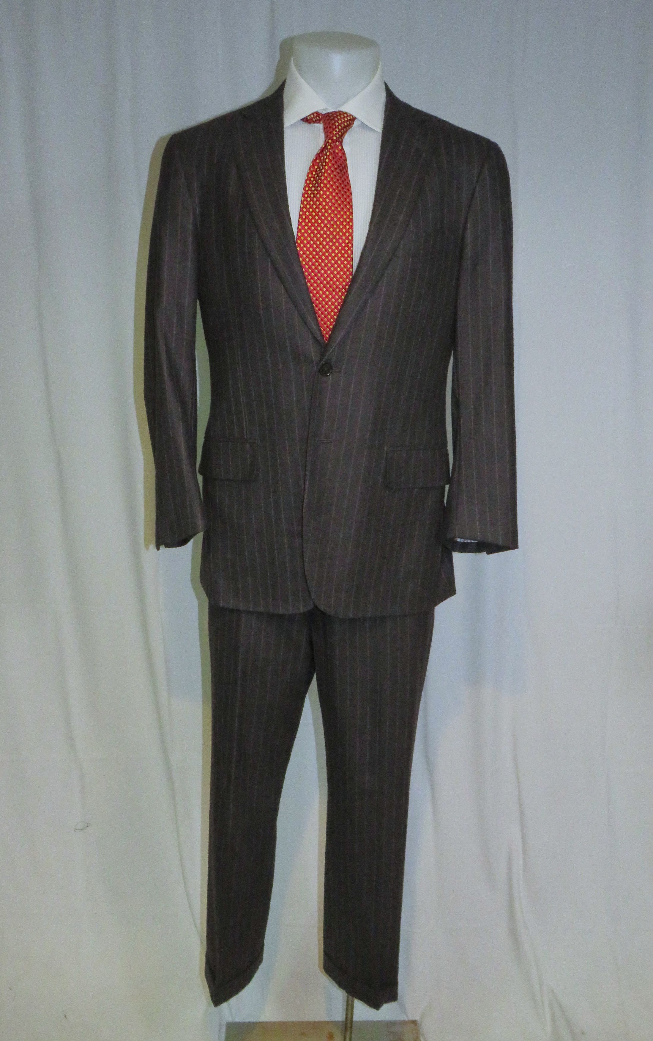 Isaia Base S Super 170 Brown Flannel Striped Two Button Suit 42R Size 42R - 1 Thumbnail