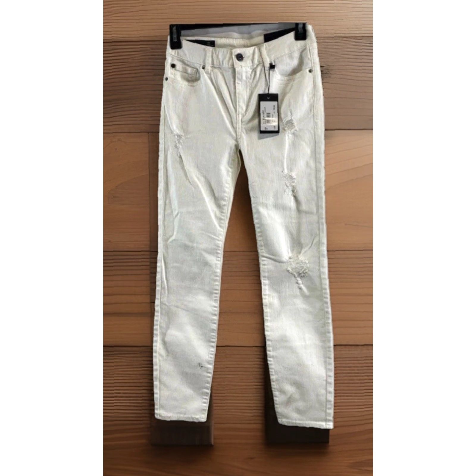 Armani Exchange VINTAGE Armani Exchange White MidRise Skinny Jeans 25R Womens Regular 26in Inseam Denim 5-Pocket Zipper Distressed Shine? Size 42" / US 20 - 2 Thumbnail