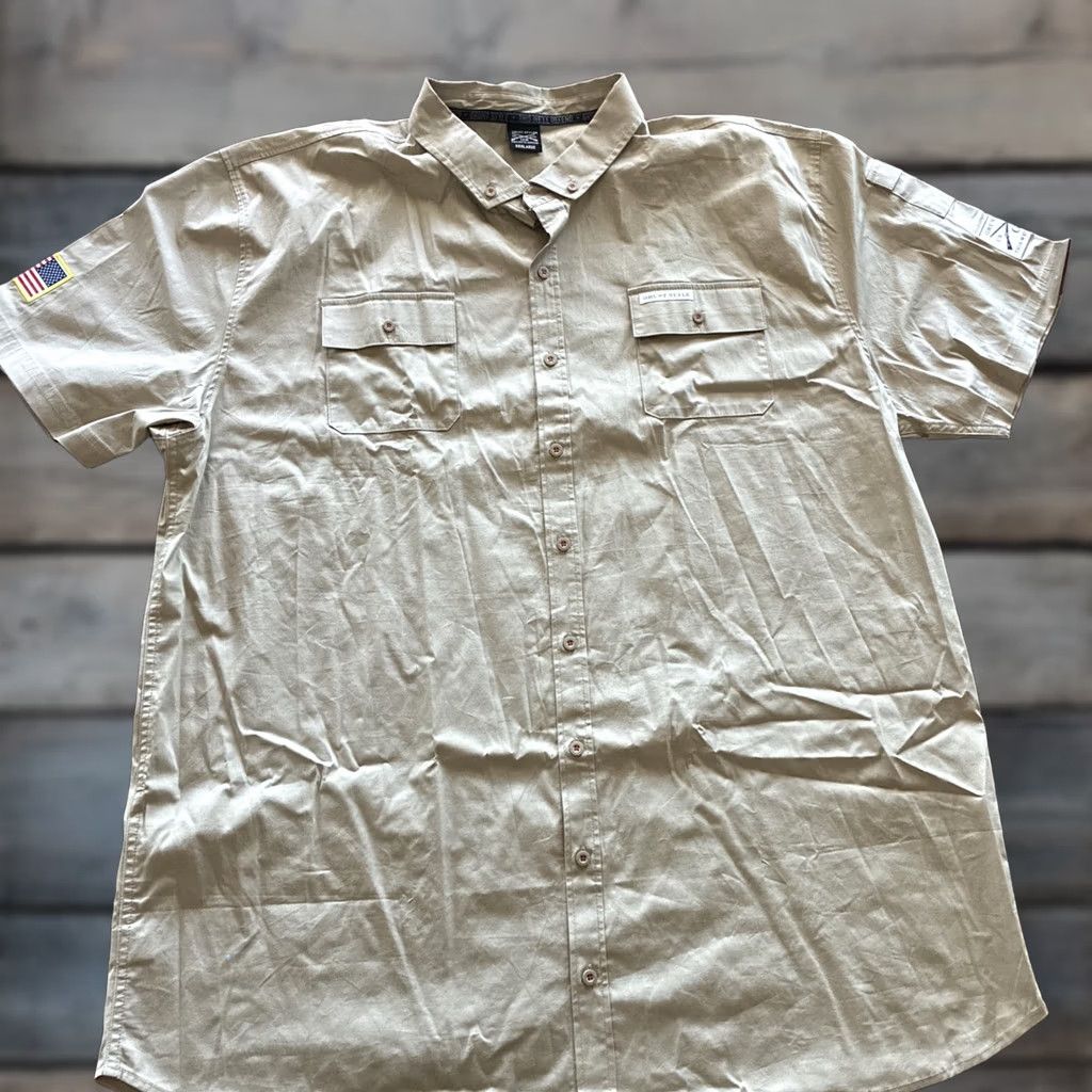 Garage Grunt Style Garage Button Down Shirt Mens 3XL Tan Short Sleeve USA Flag Patch Size US XXL / EU 58 / 5 - 1 Thumbnail