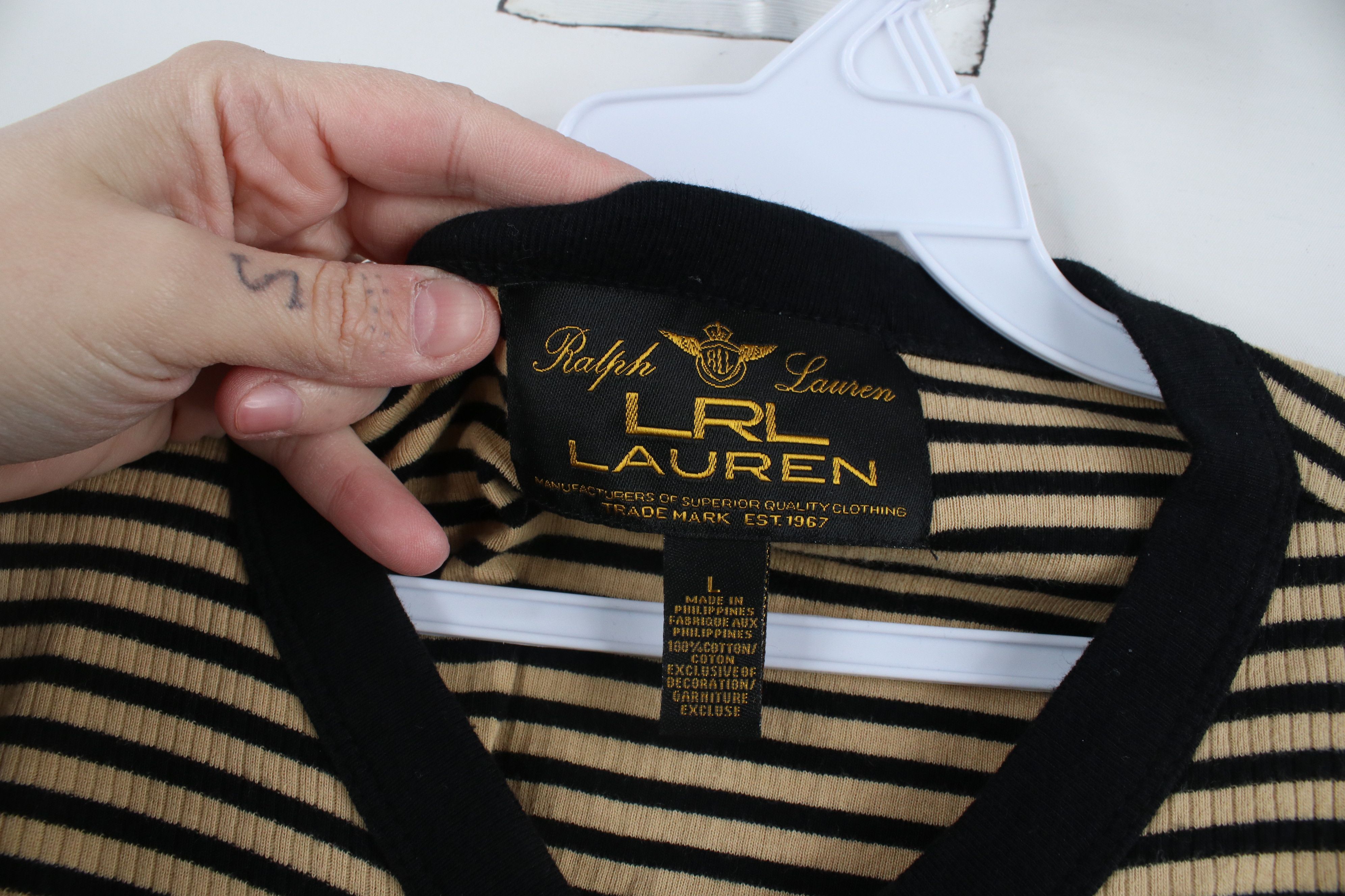 Ralph Lauren × Vintage Vintage 90s Ralph Lauren Striped Ribbed Knit Henley T-Shirt Size L / US 10 / IT 46 - 6 Thumbnail