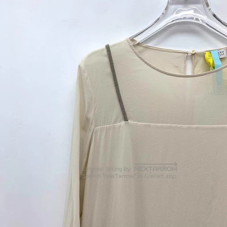 Brunello Cucinelli Brunello Cucinelli Beige Color Beaded Design Mulberry Silk Size M / US 6-8 / IT 42-44 - 3 Thumbnail