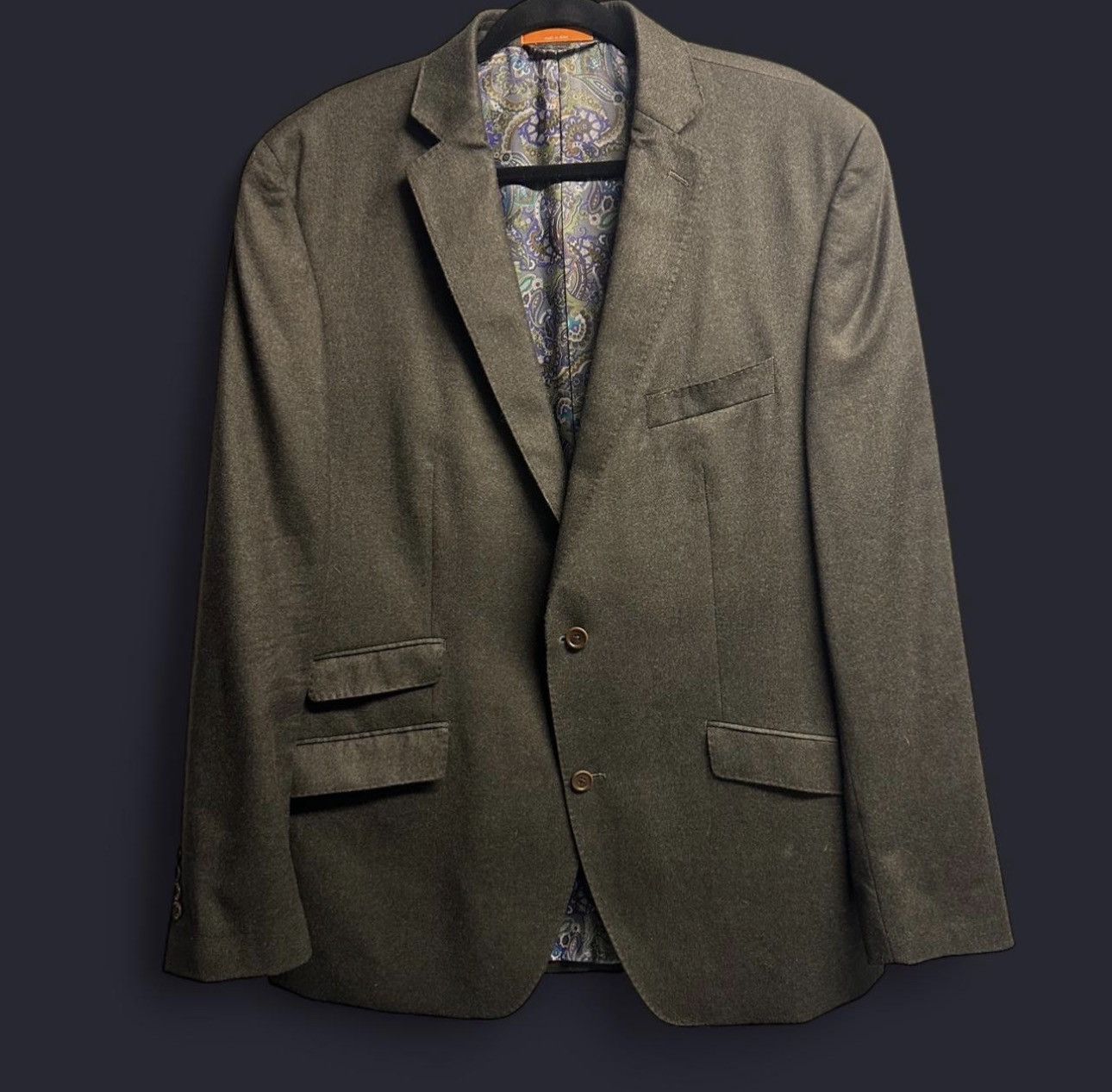 Tallia Tallia Uomo Wool Cashmere Blazer Paisley Lining Gray - 46L Size 46L - 2 Thumbnail