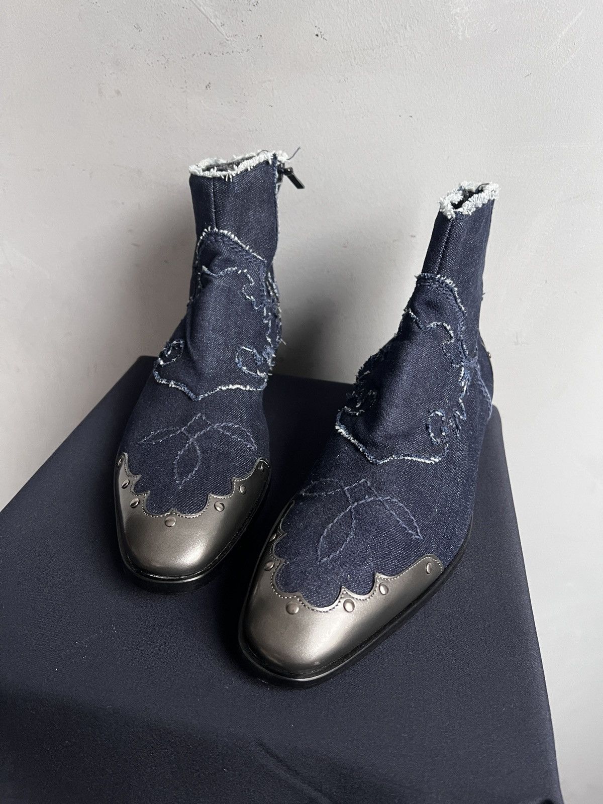 If Six Was Nine Western denim distressed cowboy guidi style boots y2k Size US 9 / EU 42 - 5 Thumbnail