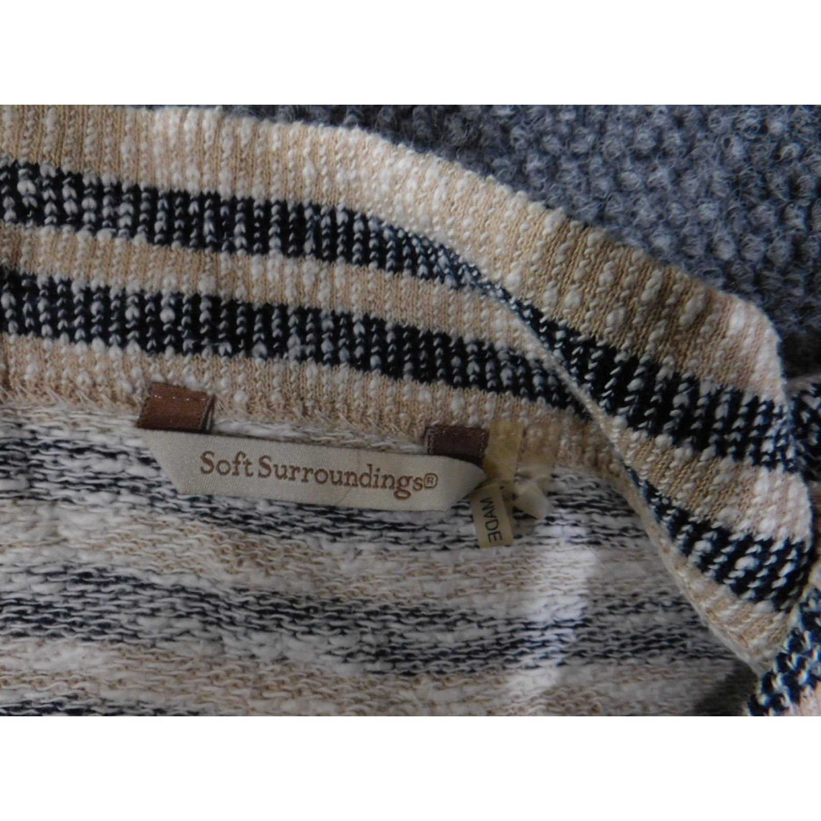Soft Surroundings Soft Surroundings Sweater Tunic Womens Medium Blue Beige Striped Cotton Boho Size M / US 6-8 / IT 42-44 - 6 Thumbnail