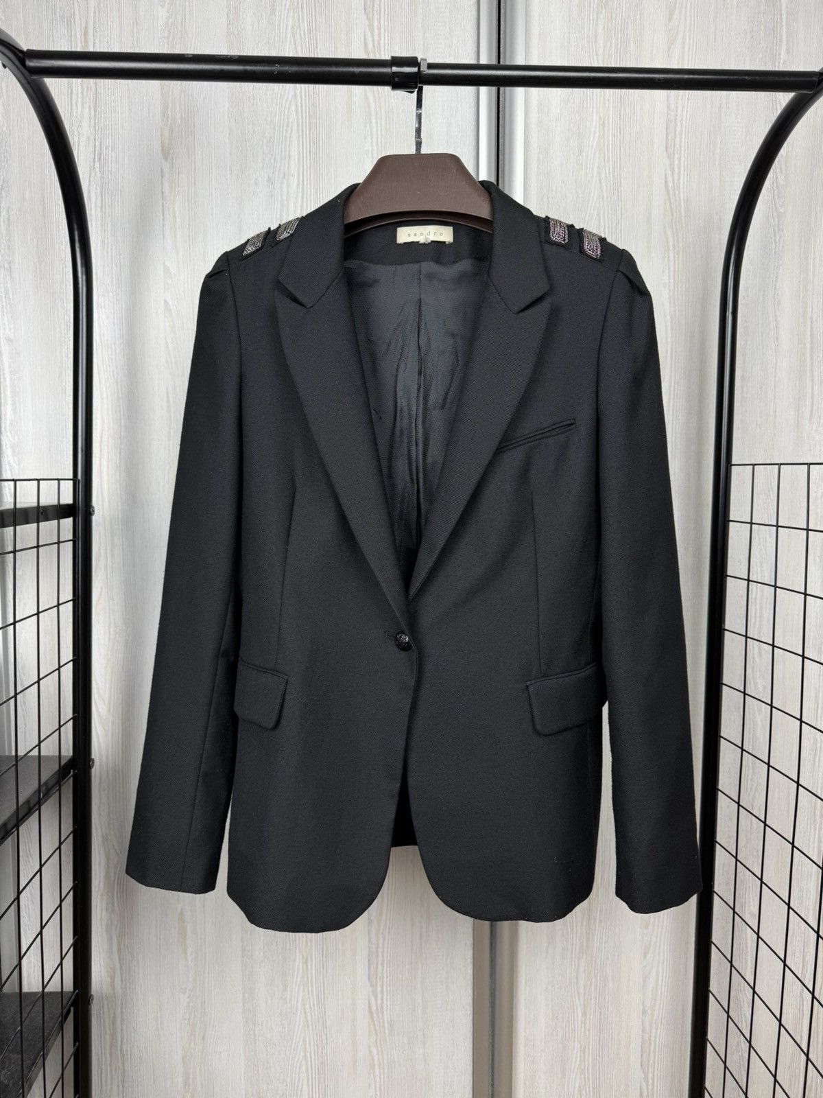 Sandro Sandro Paris black wool blend 1 button blazer Size M / US 6-8 / IT 42-44 - 1 Thumbnail