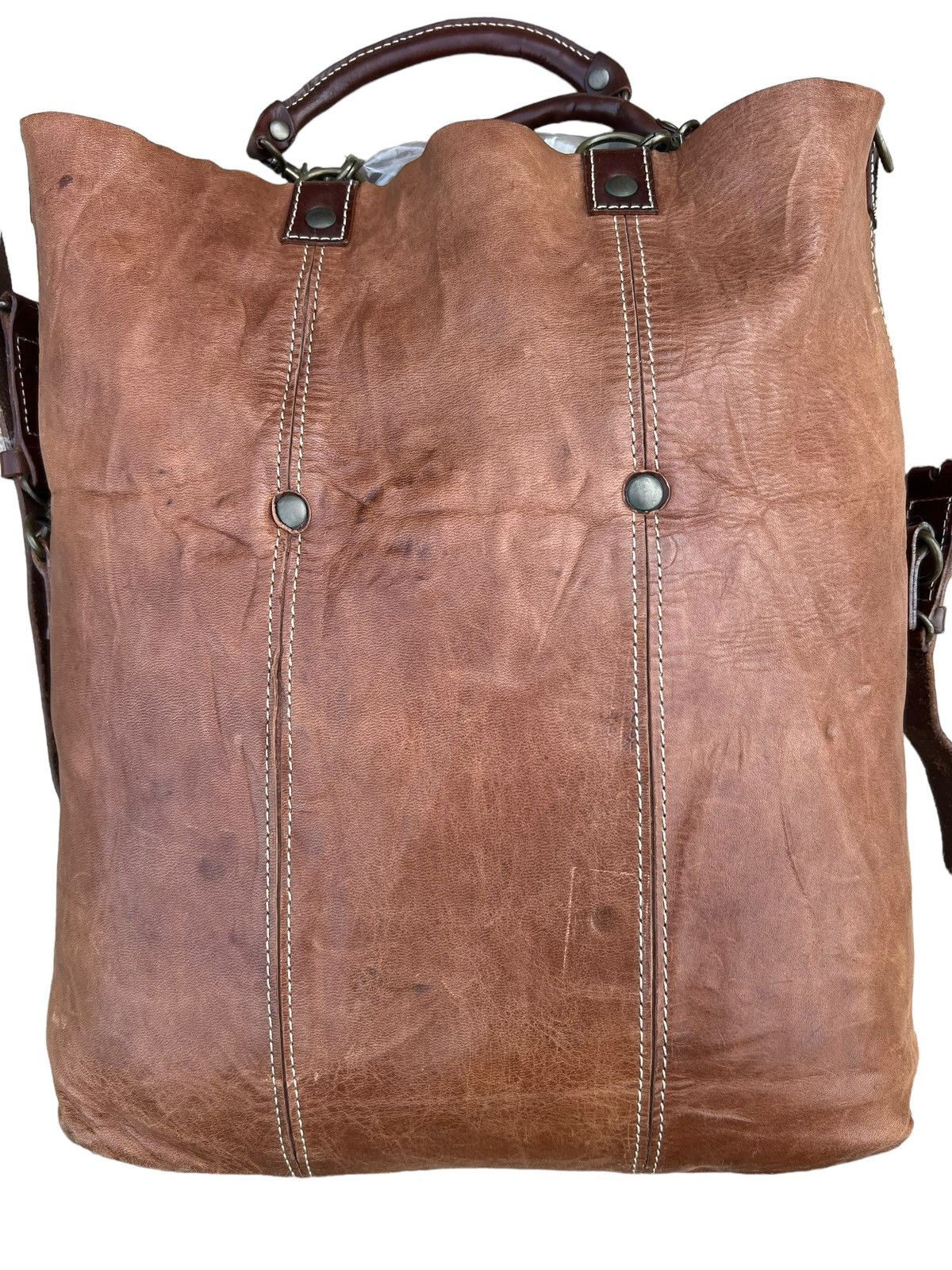Leather Vintage Rei Japan 2 Way Patina Leather Bag Size ONE SIZE - 9 Thumbnail