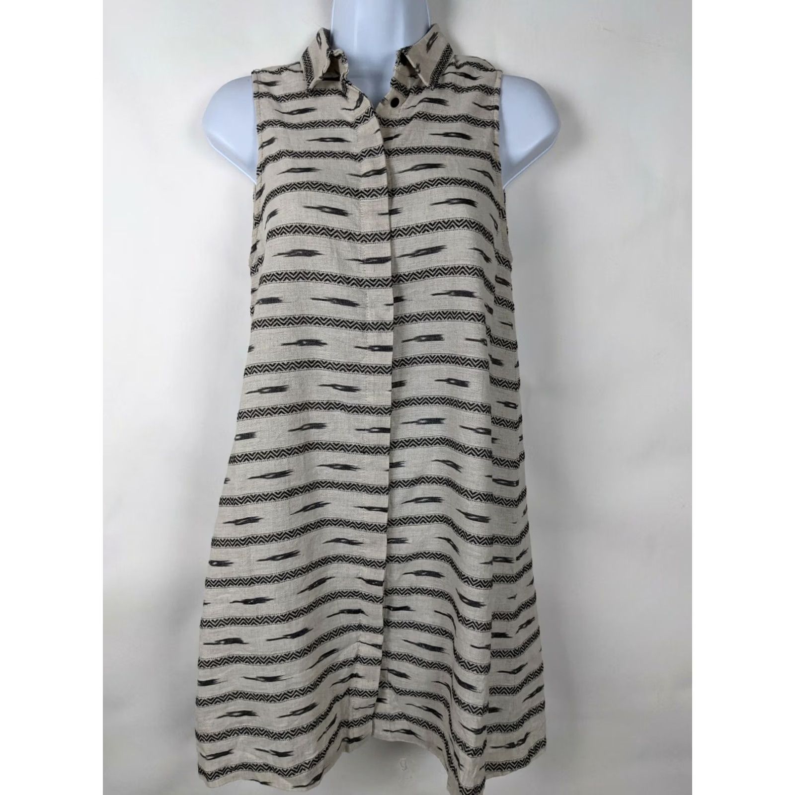 Alice + Olivia Alice + Olivia Shirt Dress XS Women's Linen Cotton Blend Striped V-Neck A-Line Short Sleeveless Shirt Dress in Multicolor DRESS Size XS / US 0-2 / IT 36-38 - 6 Thumbnail