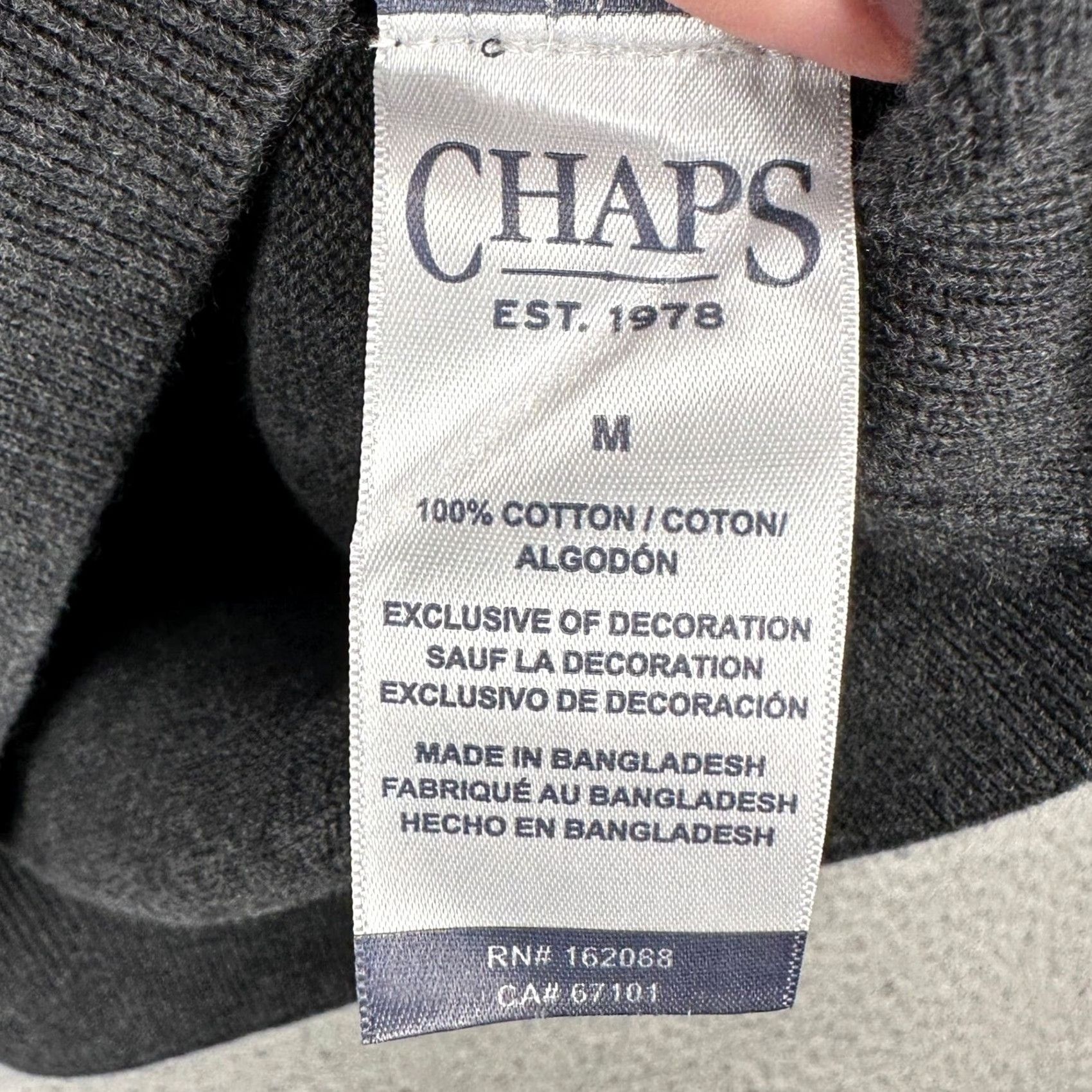 Chaps Chaps Pullover Sweater Mens M V-Neck Long Sleeve Logo Comfort Knit Solid Gray Casual Outdoor Walking Clothing Mens Size US M / EU 48-50 / 2 - 6 Thumbnail