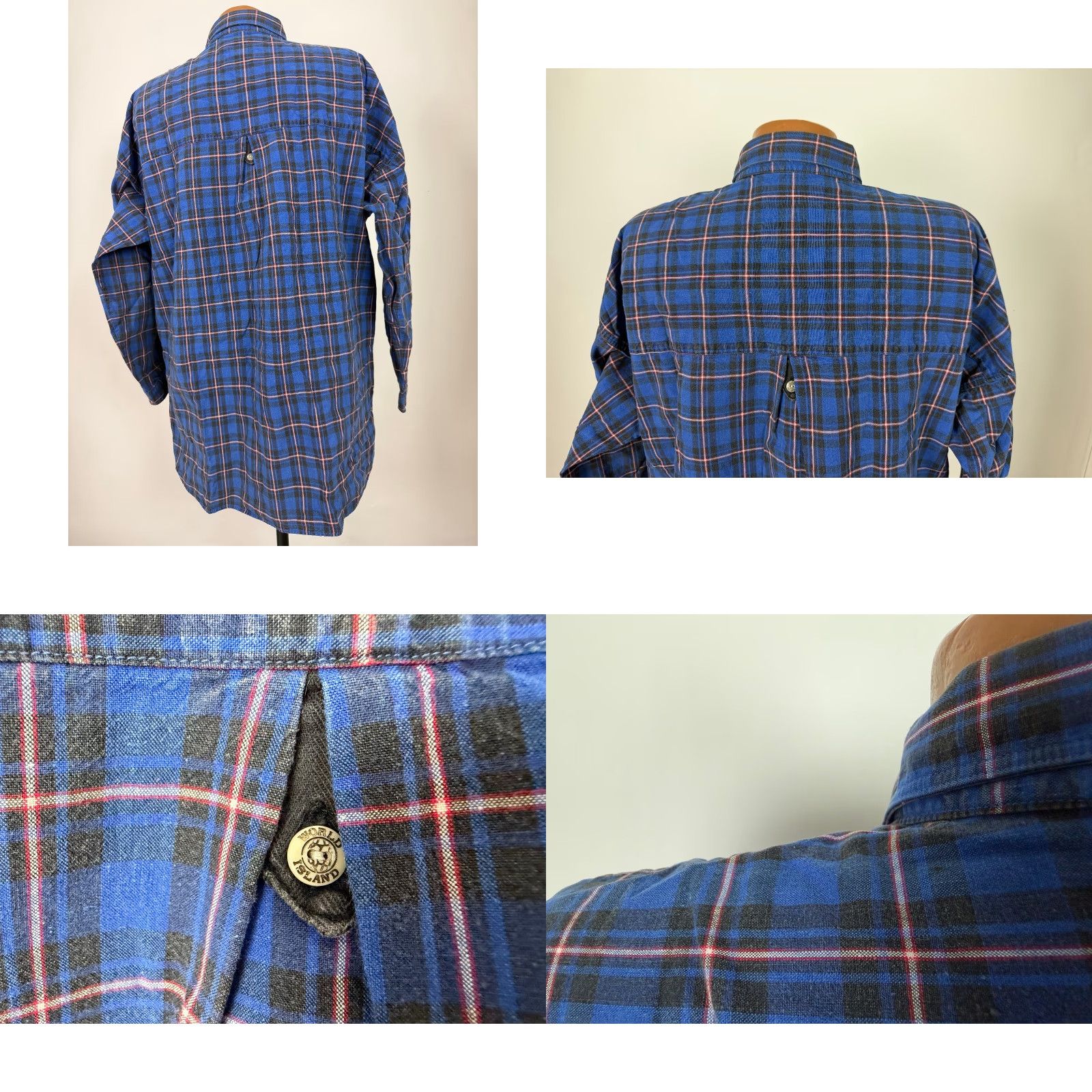 Vintage VINTAGE World Island Shirt Mens L Blue Plaid Heavyweight Oversized 90s Pipe Dreams? Size US L / EU 52-54 / 3 - 8 Thumbnail
