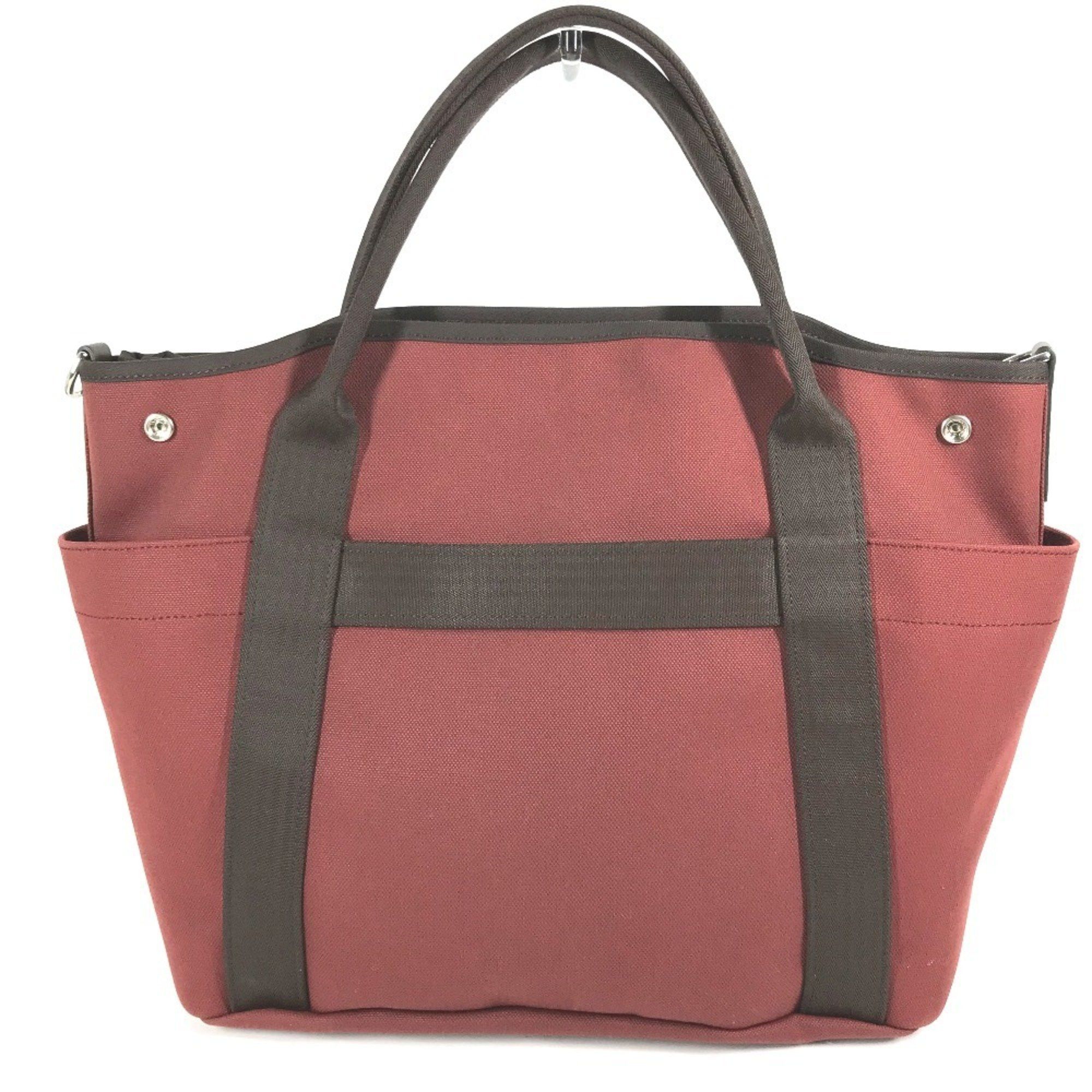 Hermes Sac De Pansage Groom Tote Bag Canvas Rouge H + Chocolat Red Mo-240818-7, Women's