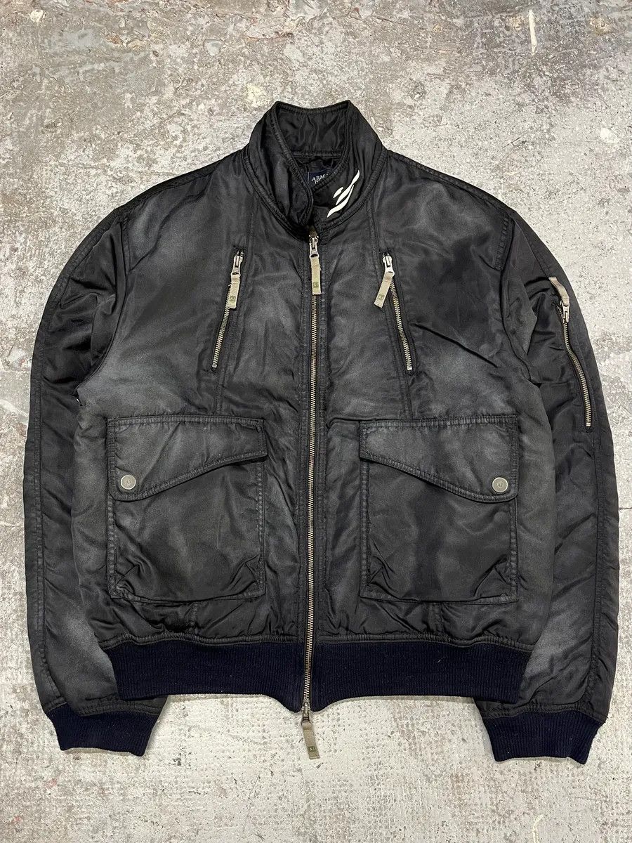 2000 s Armani Black Utility Faded Bomber Jacket