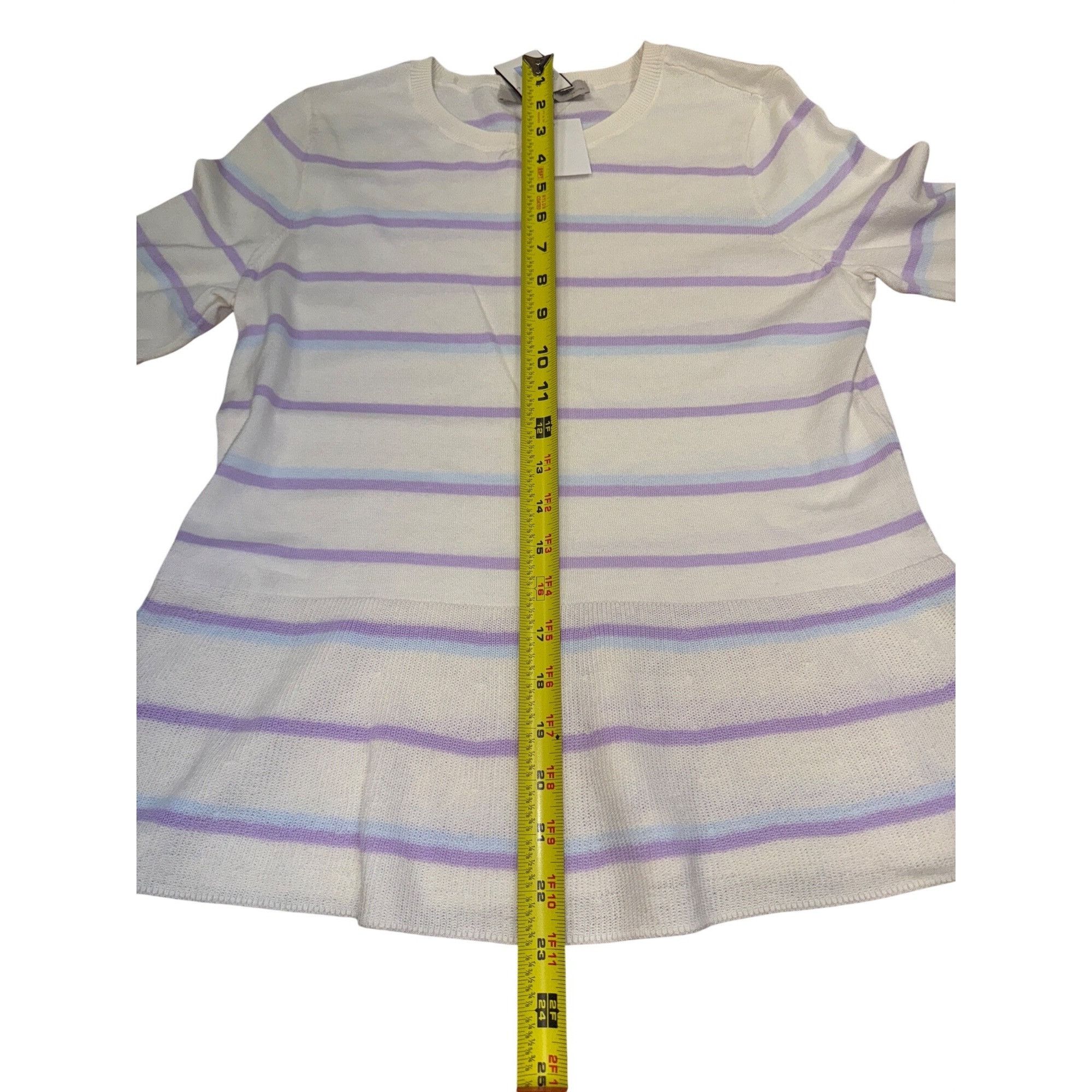 Loft Loft Petite Women's Sweater Tunic White Purple Striped Cotto Size S / US 4 / IT 40 - 6 Thumbnail