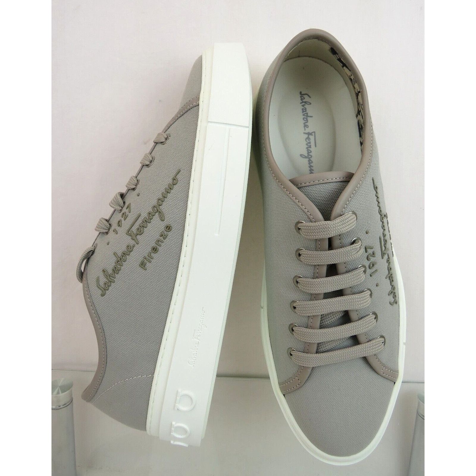 Salvatore Ferragamo MEDITERR GRAY CANVAS LEATHER TRIM GANCINI LOGO SNEAKERS 13 M Size US 13 / EU 46 - 10 Thumbnail