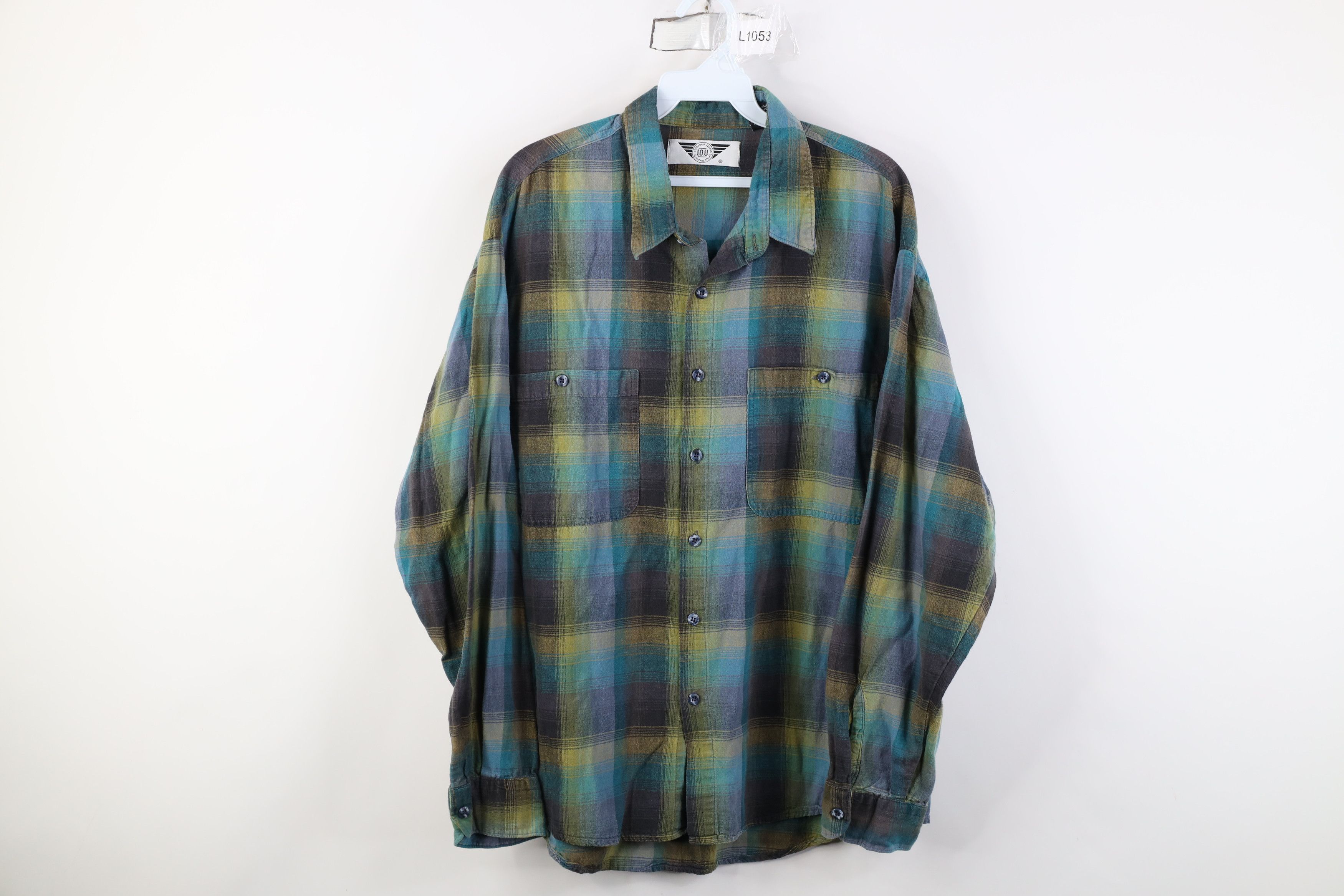 Vintage Vintage 90s IOU Flannel Madras Plaid Collared Button Shirt Size US L / EU 52-54 / 3 - 1 Thumbnail