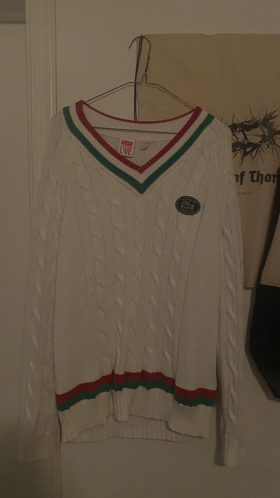 Lacoste × Supreme Supreme x Lacoste Cable Knit Sweater Cream – Size L Size US L / EU 52-54 / 3 - 1 Thumbnail
