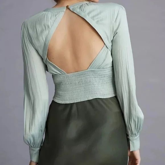 Anthropologie NWT Anthropologie Blouson Sleeve Blouse S Open Back Shirred Size S / US 4 / IT 40 - 1 Thumbnail