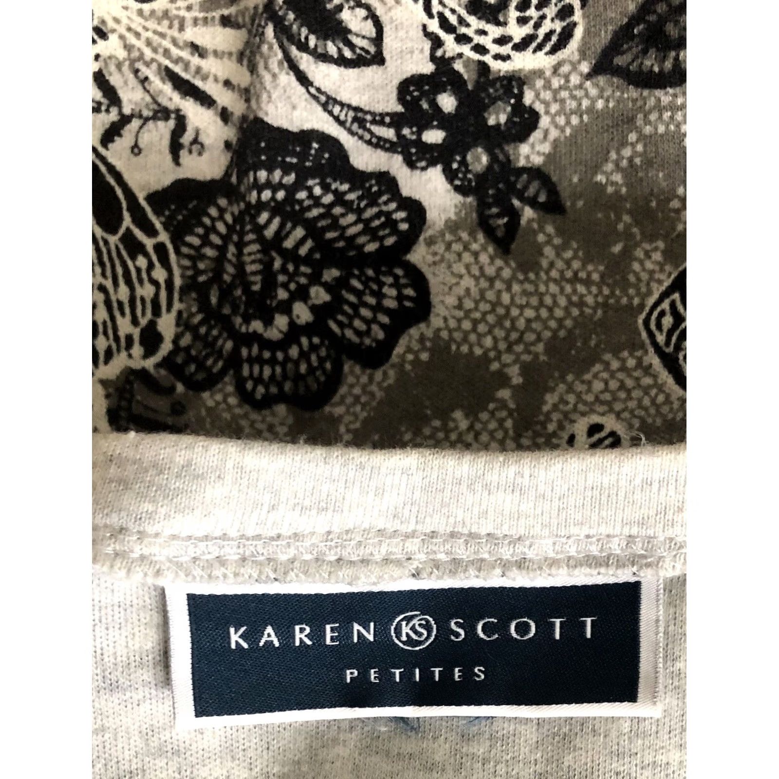 Vintage Karen Scott Top Floral Long Sleeve Cotton Blouse MP Gray Bohemian Office Casual Womens Size M / US 6-8 / IT 42-44 - 4 Thumbnail