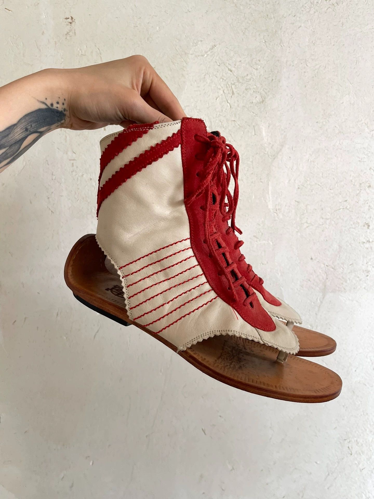 Jean Paul Gaultier JPG 90s Earth Logo Leather Strap High-top Roman Sandal Size US 7.5 / IT 37.5 - 2 Thumbnail