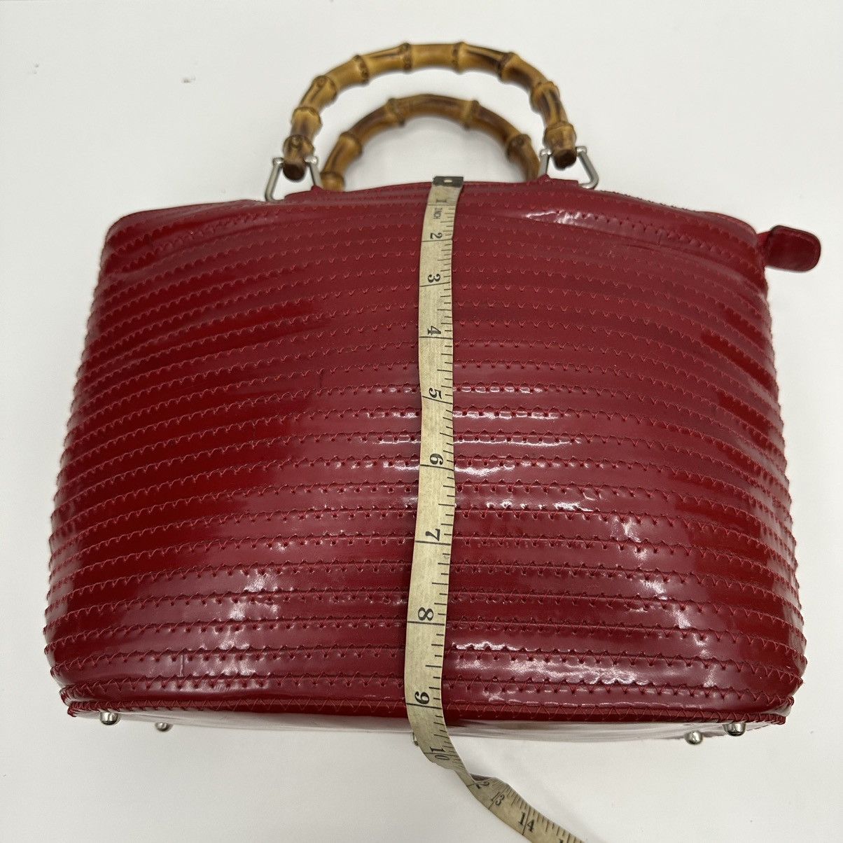 Vintage ‼️YES‼️AUTHENTIC GUCCI BAMBOO 1990s RED PATENT LEATHER HANDBAG Size ONE SIZE - 15 Thumbnail