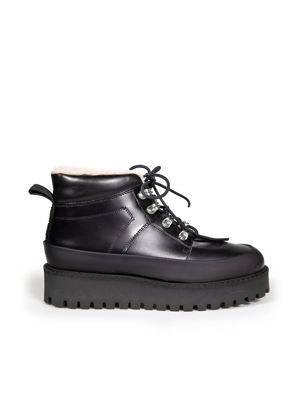 image of Ganni Black Leather Brush Off City Hiking Boots, Women's (Size 8)