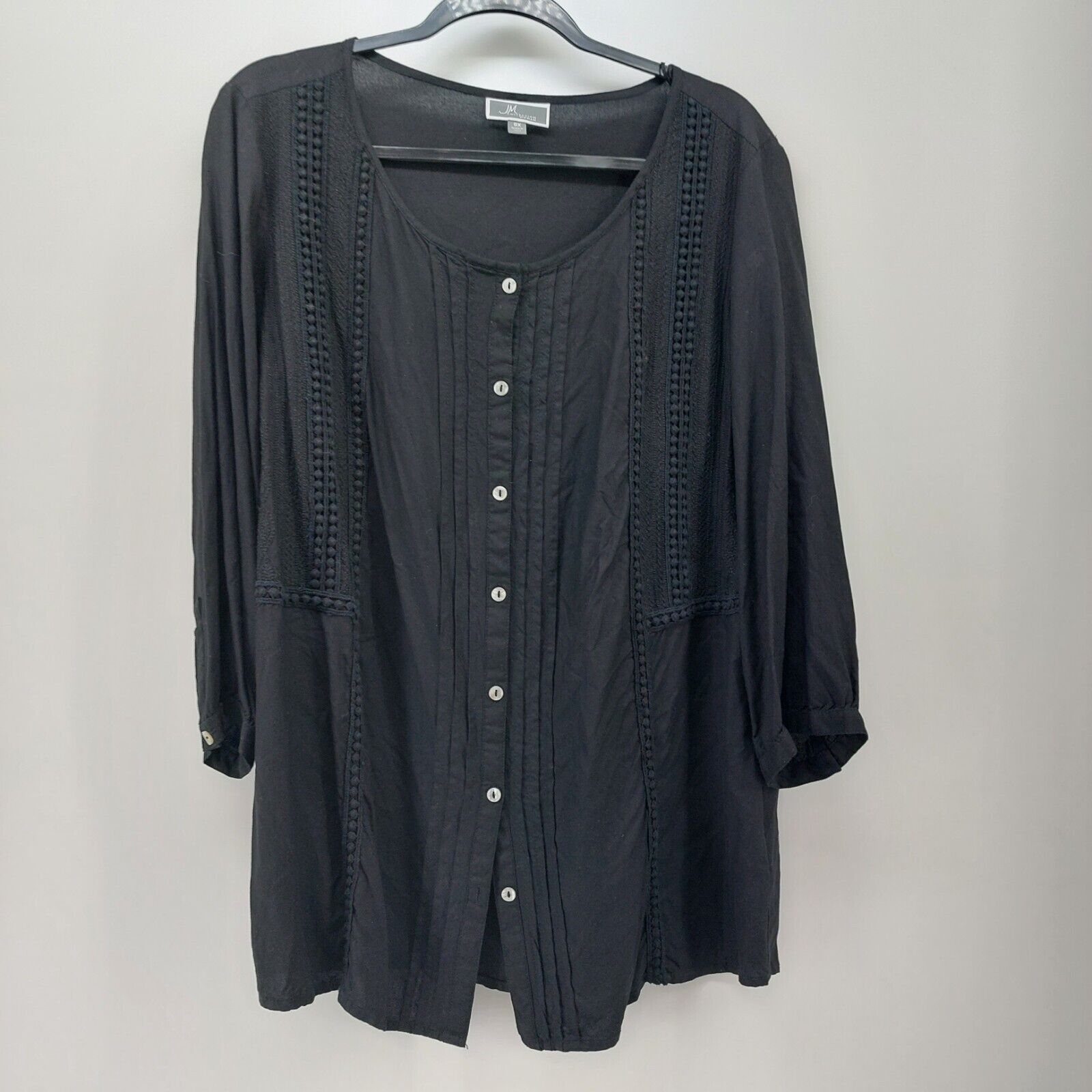 Other JM Collection Womens Black 3/4 Sleeve Blouse Pleated Button Size XL / US 12-14 / IT 48-50 - 14 Thumbnail
