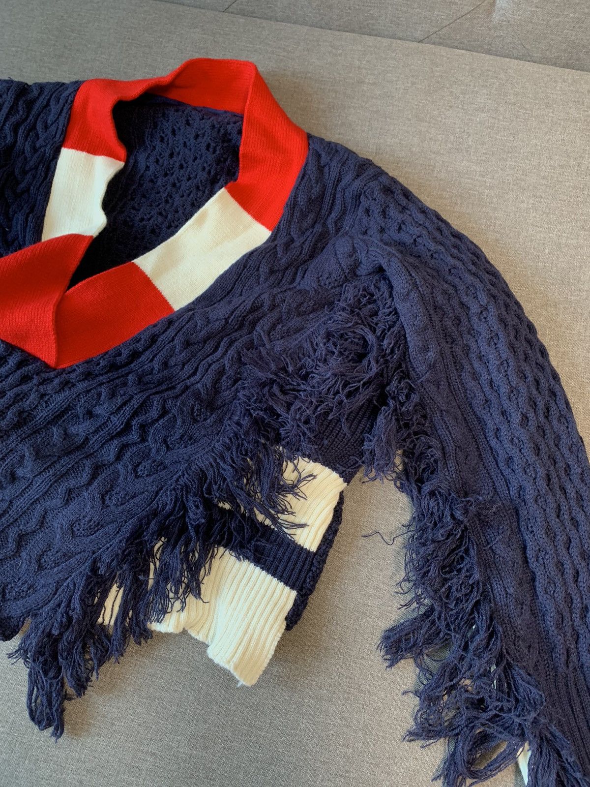Sacai Sacai distressed cable knit crop sweater Size ONE SIZE - 2 Thumbnail