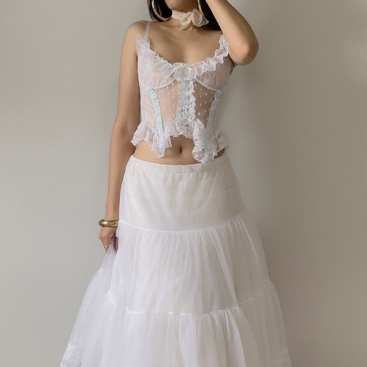 Vintage Vintage Romantic White Lace Sheer Camisole (S-M) Size M / US 6-8 / IT 42-44 - 5 Thumbnail