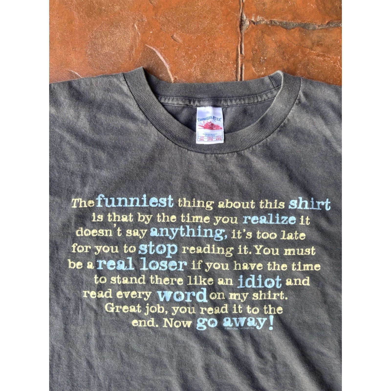 Vintage VINTAGE Tennessee River T-Shirt Men's 2XL Gray Short Sleeve Crew Neck Graphic Print Funny 90s Pun Joke Humor Size US XXL / EU 58 / 5 - 2 Thumbnail