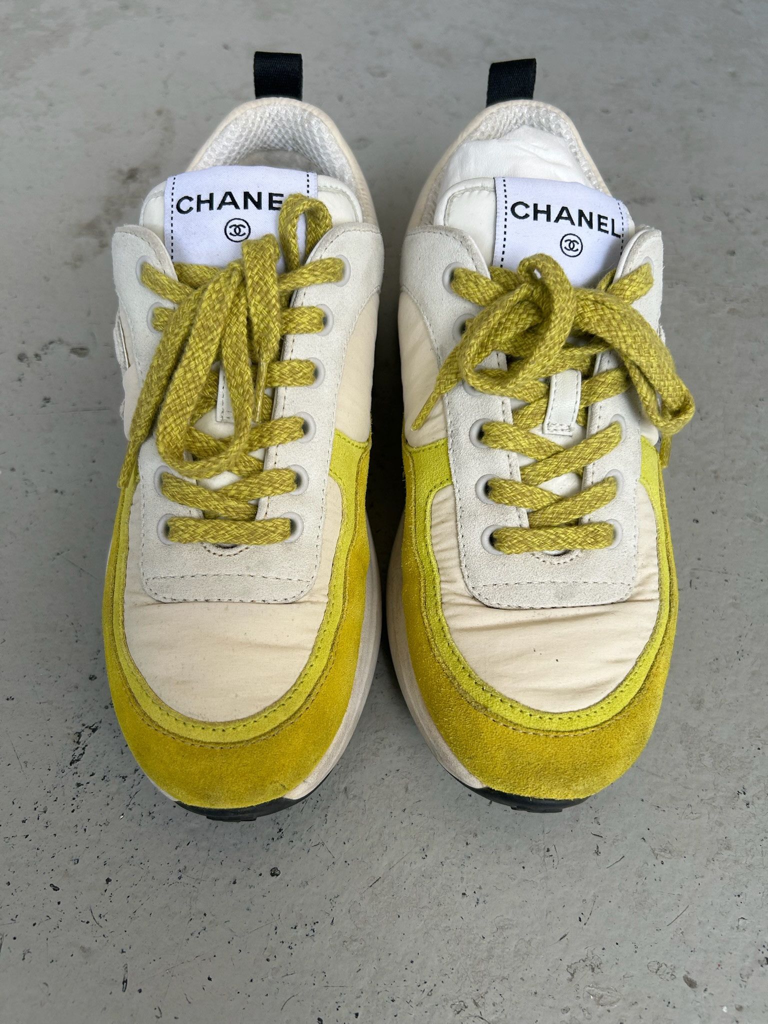 Chanel Chanel Suede Calfskin Ivory Light Grey & Yellow Runners Size US 6.5 / IT 36.5 - 3 Thumbnail