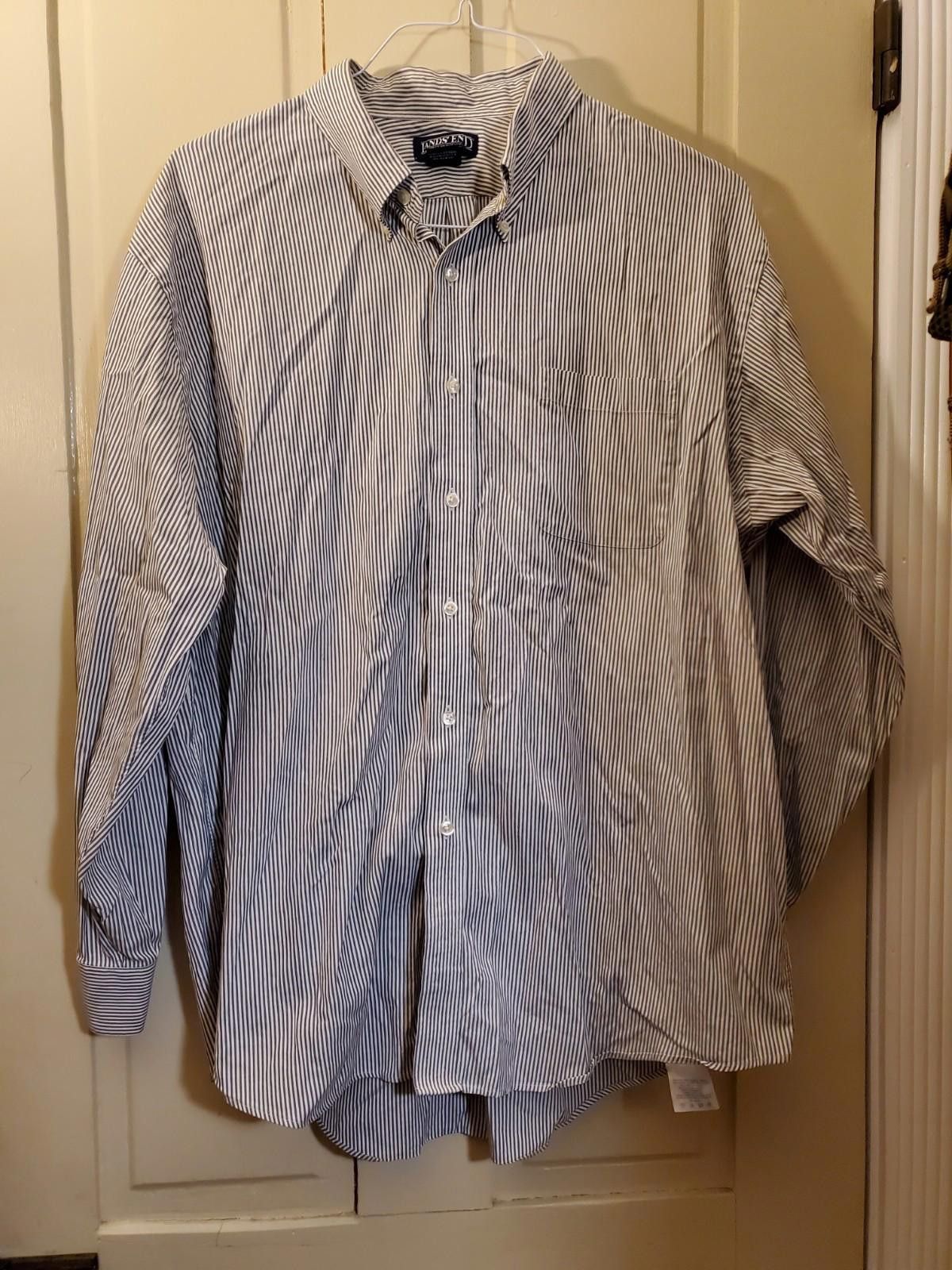 Lands' End Lands End Mens Shirt 17.5-34 Gray Striped Tradl Fit Oxford Size 42R - 1 Thumbnail