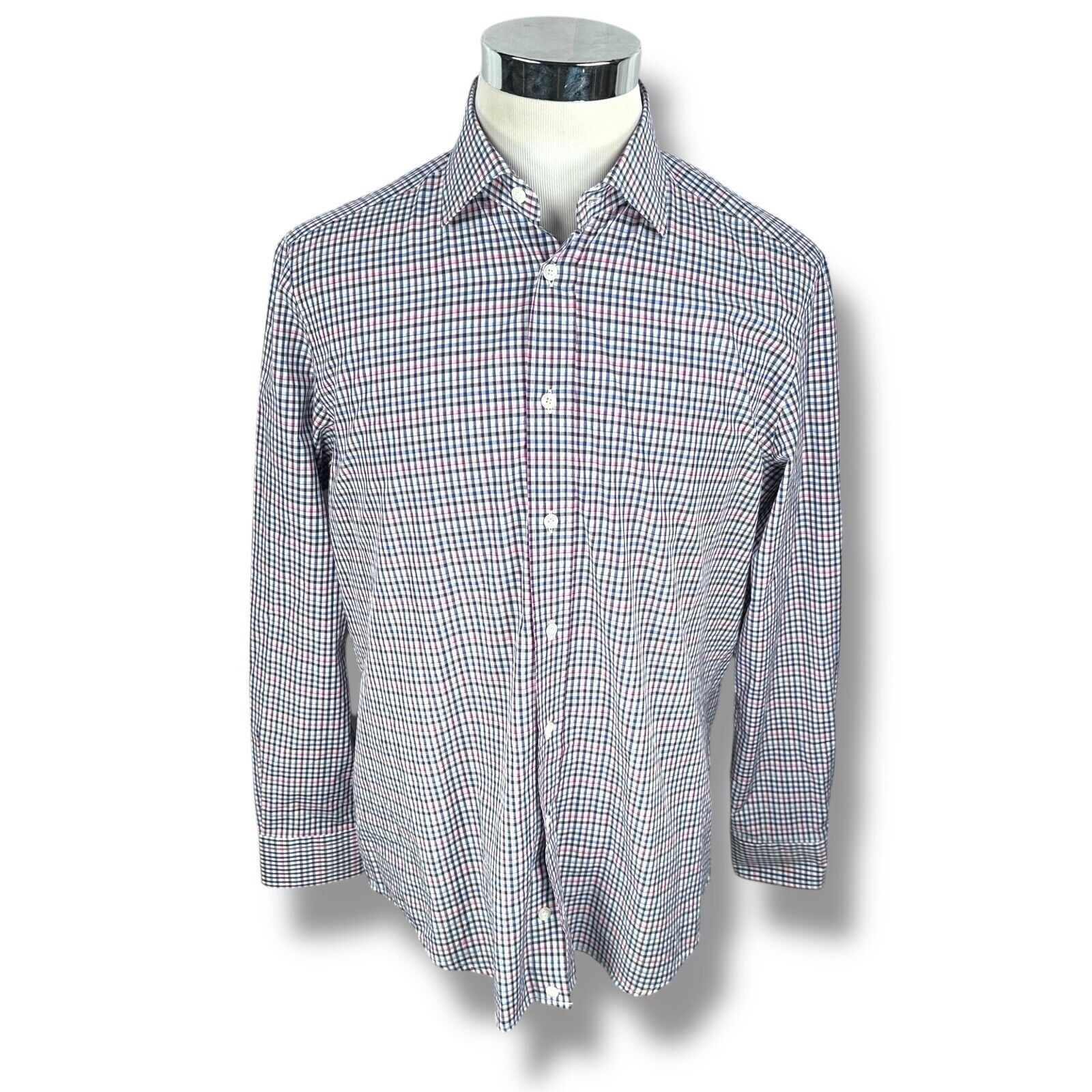 Luciano Barbera Luciano Barbera Shirt Mens Large Blue Pink Gingham Button-Up Size US L / EU 52-54 / 3 - 1 Thumbnail