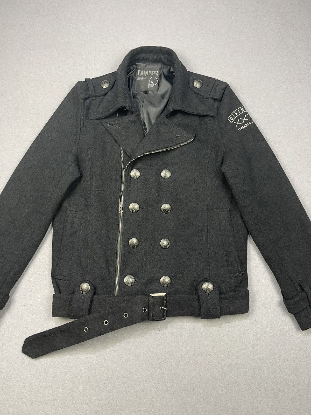 Japanese Brand Skull🔥 DIVINER Double Breasted Wool Biker Jacket Size US M / EU 48-50 / 2 - 2 Thumbnail
