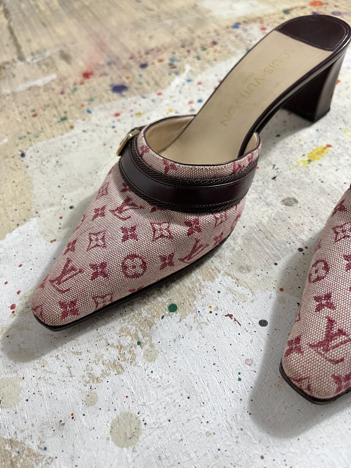 Louis Vuitton Louis Vuitton Cherry red Monogram Leather Canvas Mules Size US 5.5 / IT 35.5 - 3 Thumbnail
