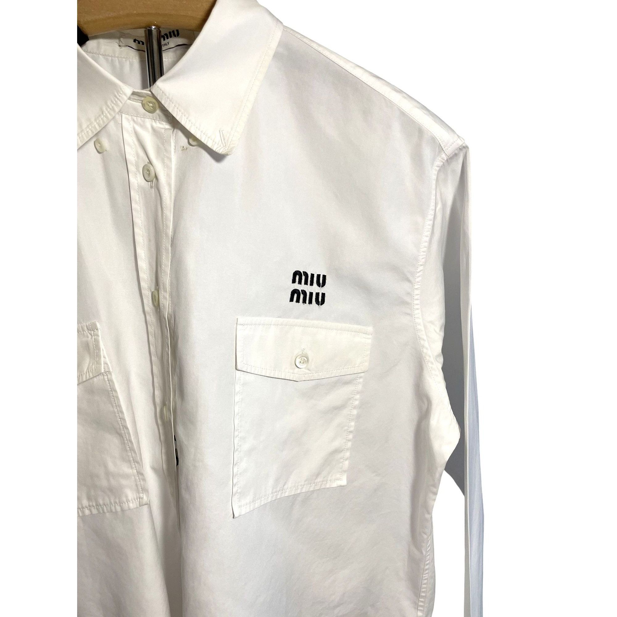 Miu Miu Miu Miu Womens White Button-Up Cropped Shirt With Embroidere Size M / US 6-8 / IT 42-44 - 3 Thumbnail