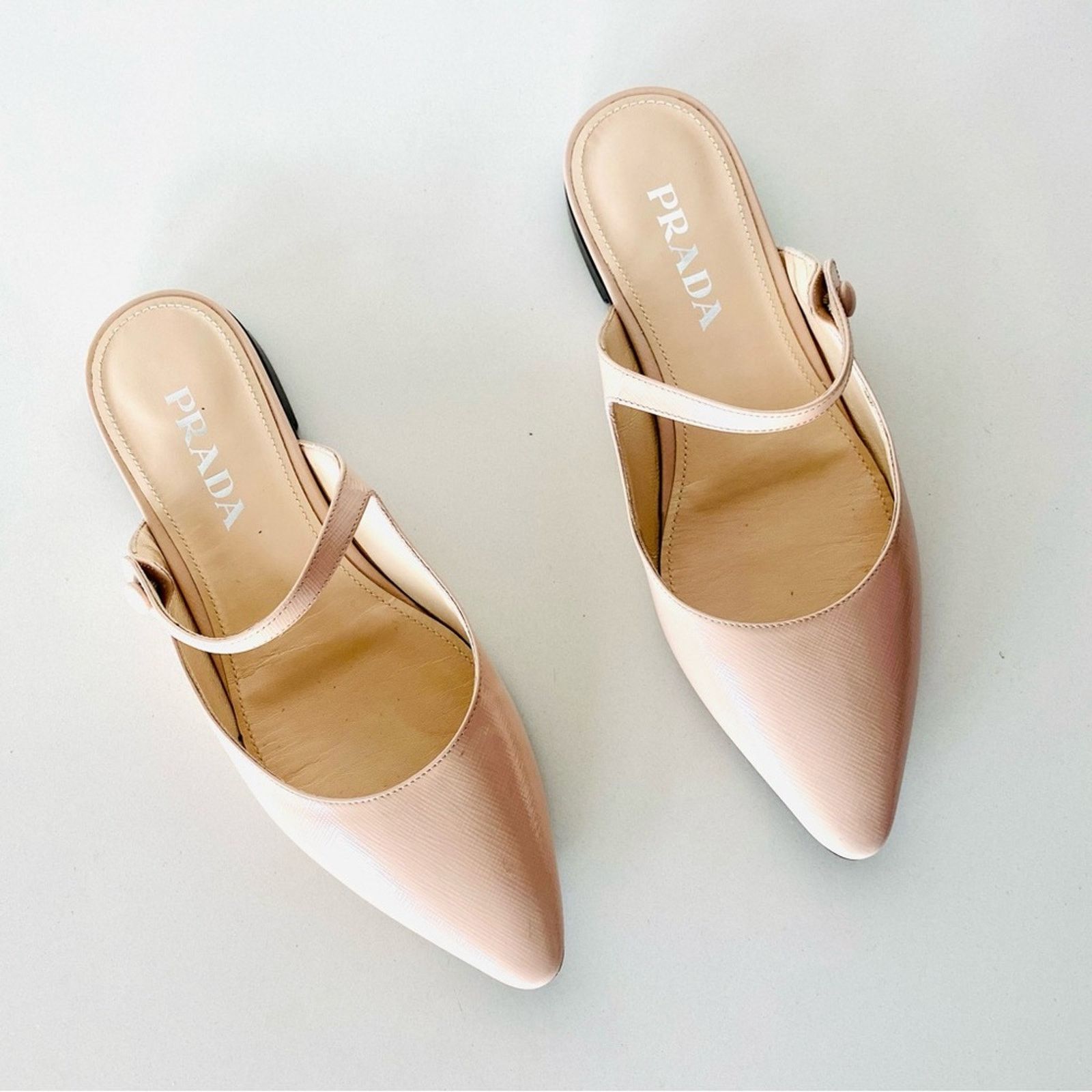 Prada PRADA Nude Cream Beige Patent Leather Flats Slip On Slides Size US 8 / IT 38 - 3 Thumbnail