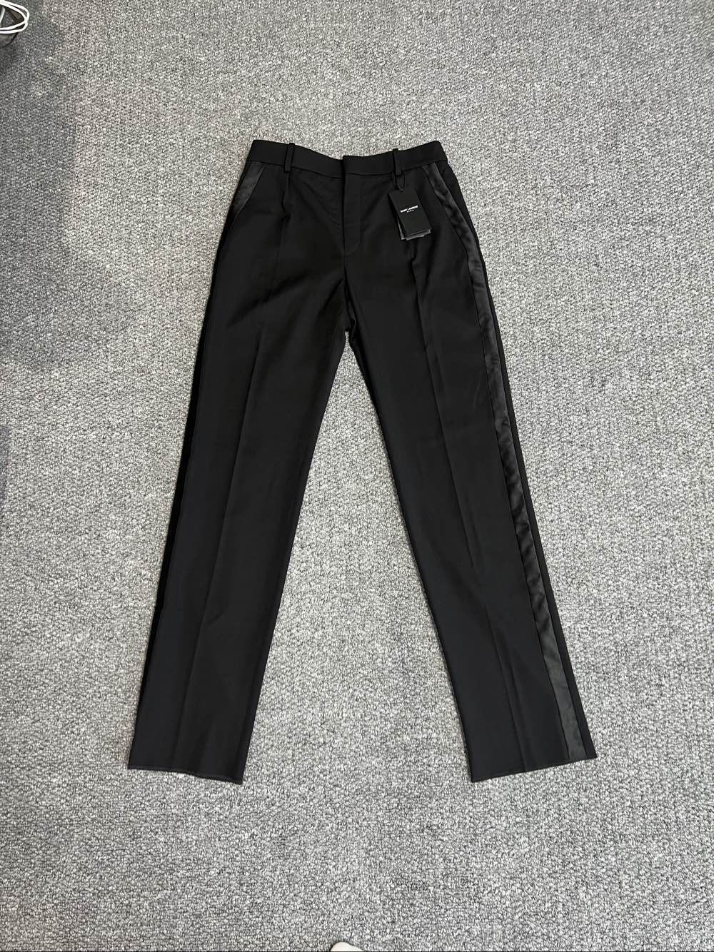 Saint Laurent Paris Saint Laurent Black Satin Stripe Trousers Size 40 Size 28" / US 6 / IT 42 - 1 Thumbnail