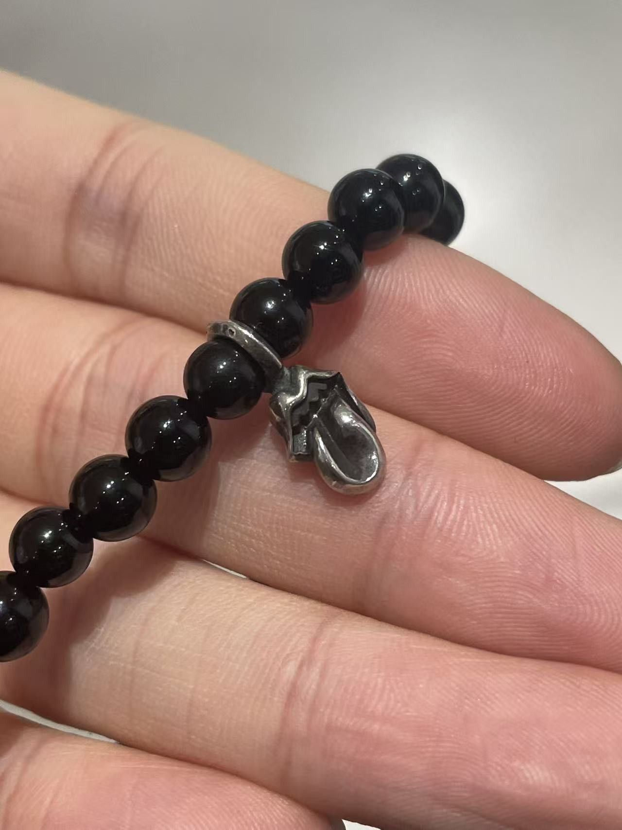 Chrome Hearts Chrome Hearts 6mm Obsidian Silver Tongue Beaded Bracelet Size ONE SIZE - 6 Thumbnail