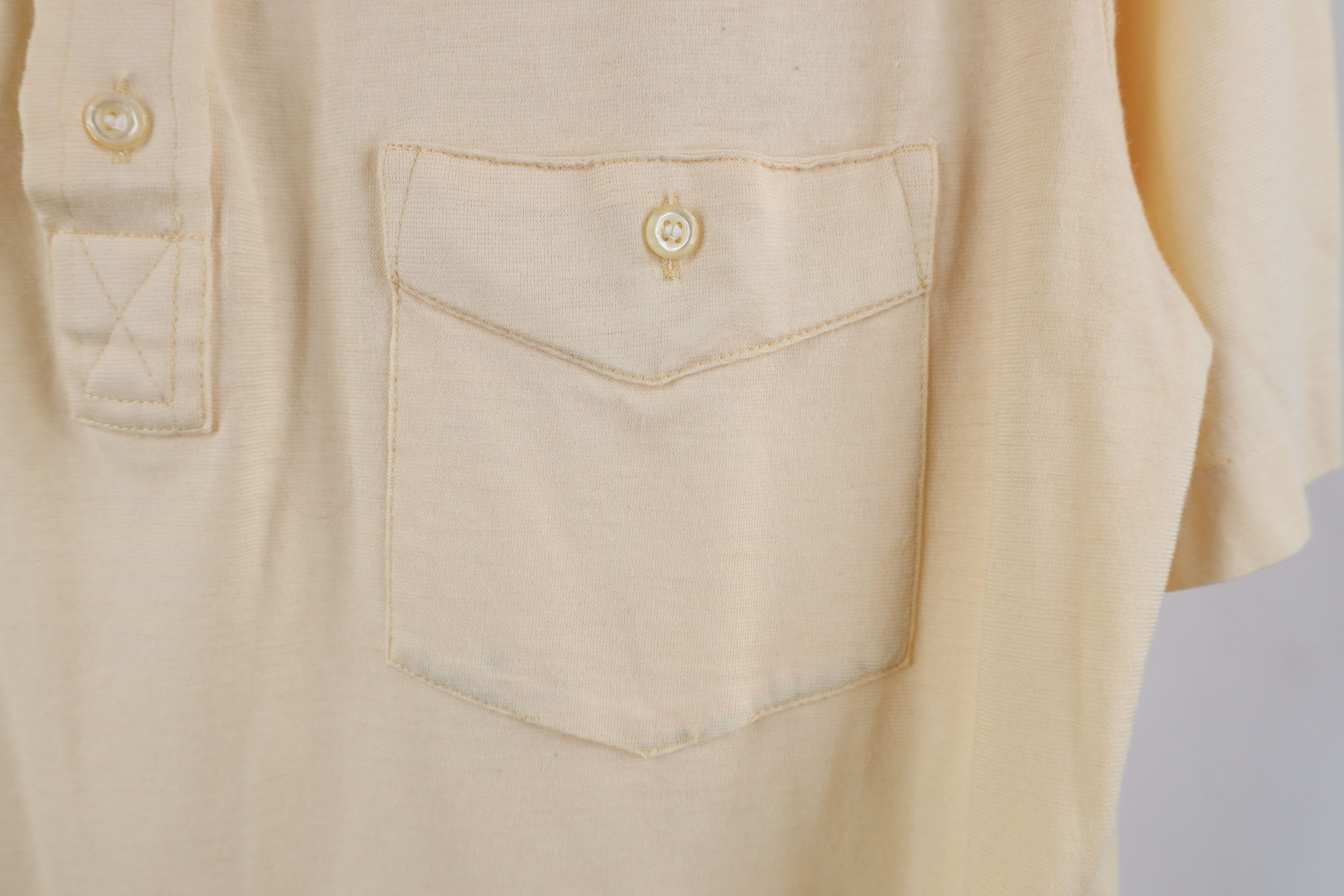 Vintage Vintage 70s Streetwear Sheer Knit Collared Polo Pale Yellow Size US M / EU 48-50 / 2 - 4 Thumbnail